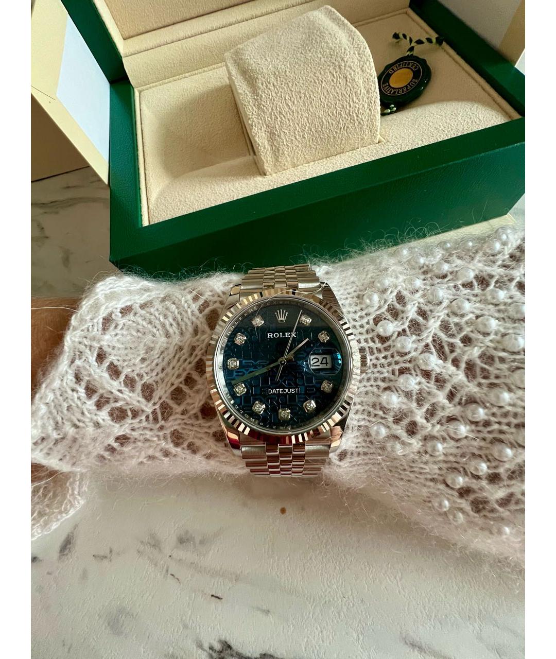 ROLEX Синие часы из белого золота, фото 6