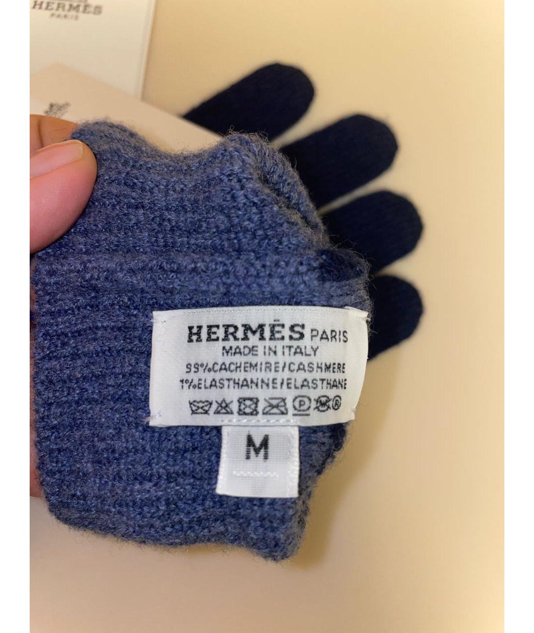 HERMES Синие кашемировые перчатки, фото 3