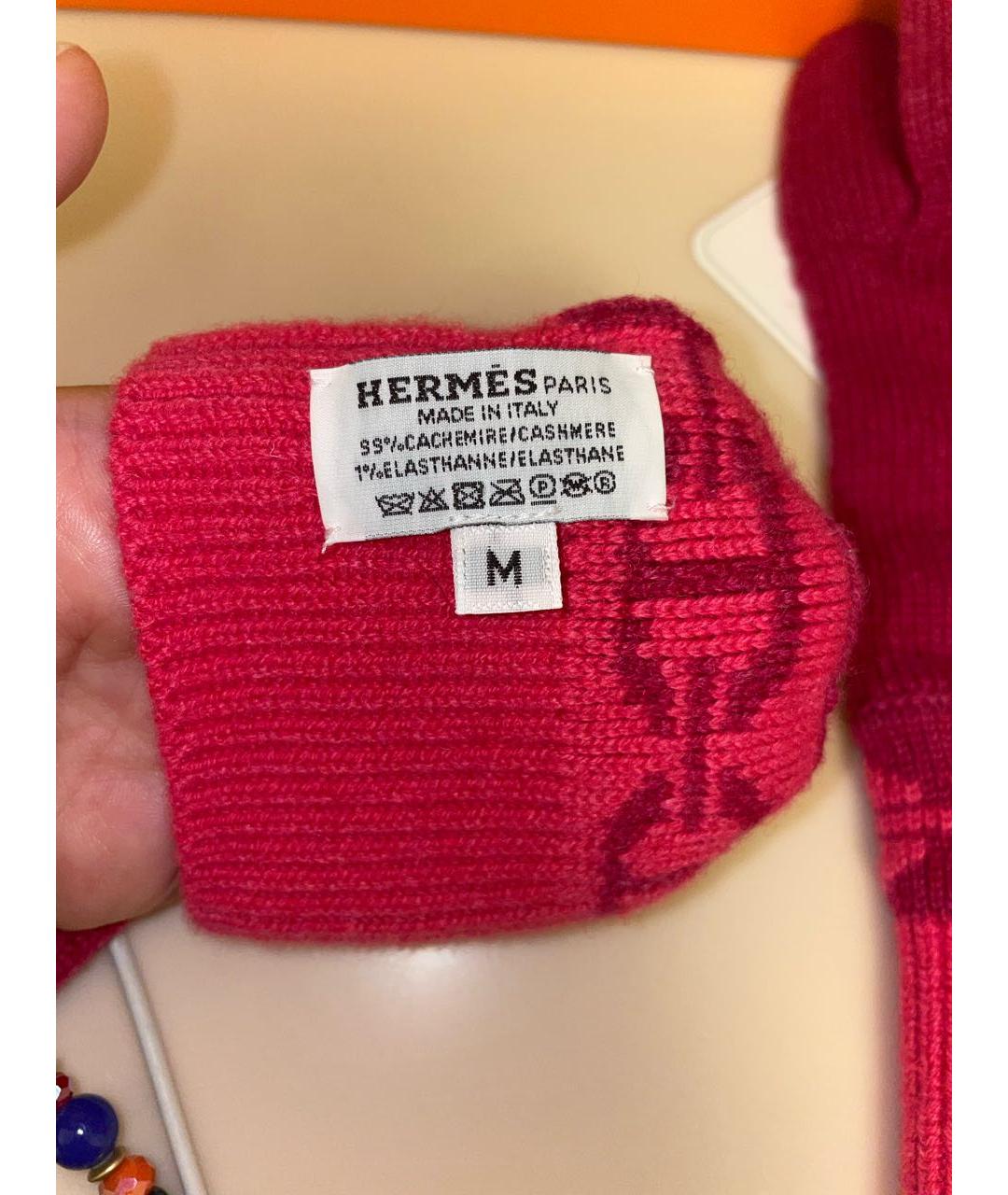 HERMES Розовые кашемировые перчатки, фото 4