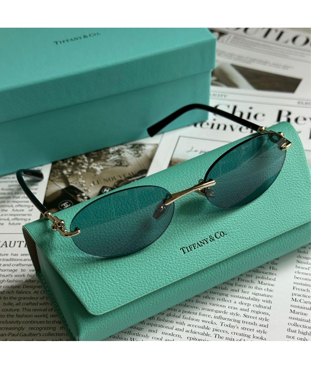TIFFANY&CO Голубые металлические солнцезащитные очки, фото 2