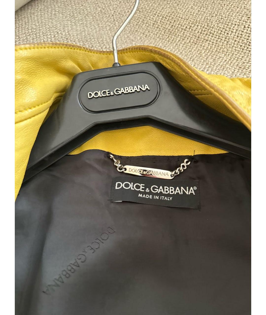 DOLCE&GABBANA Желтая кожаная куртка, фото 3