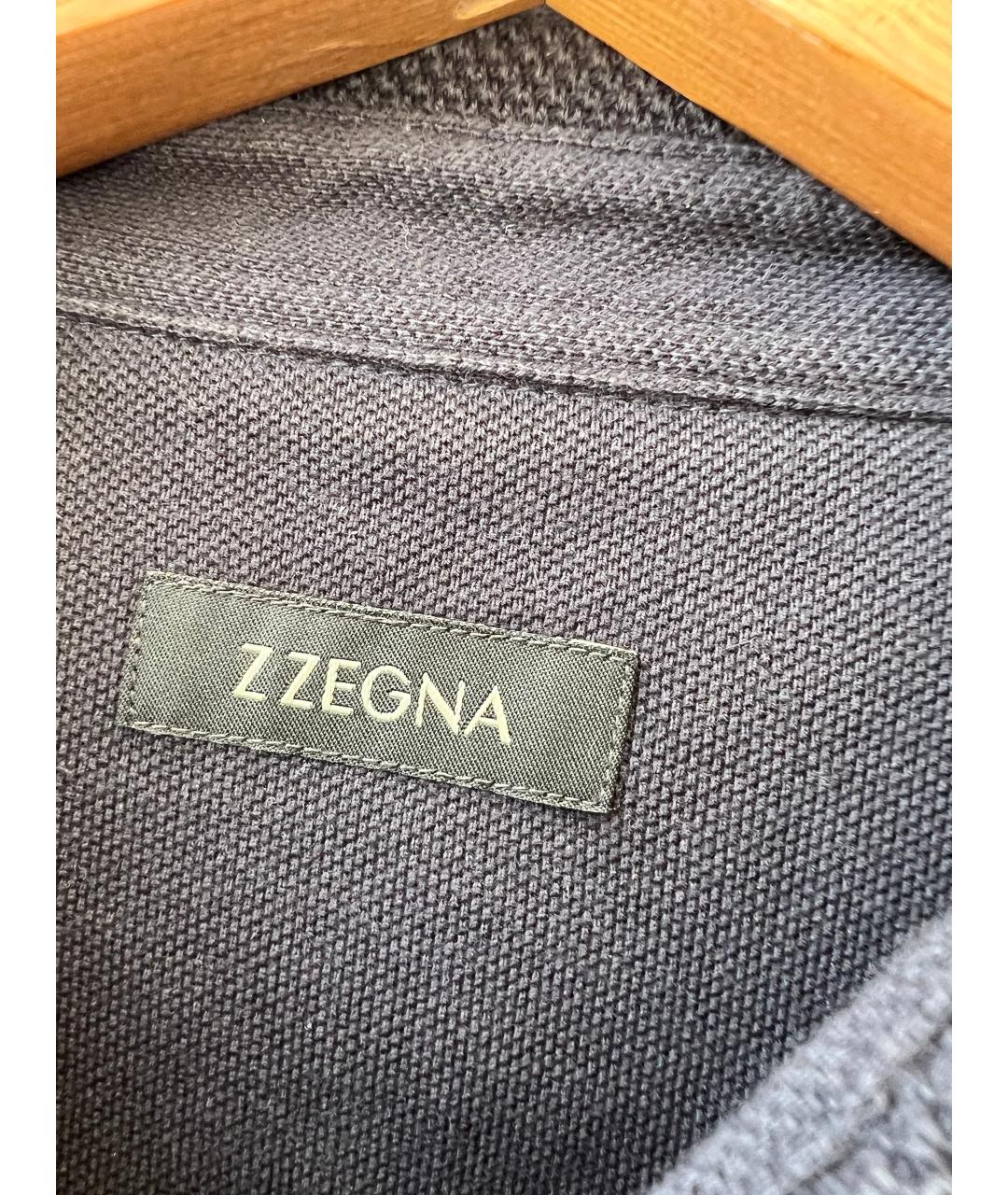 ZEGNA Темно-синее хлопковое поло с длинным рукавом, фото 3