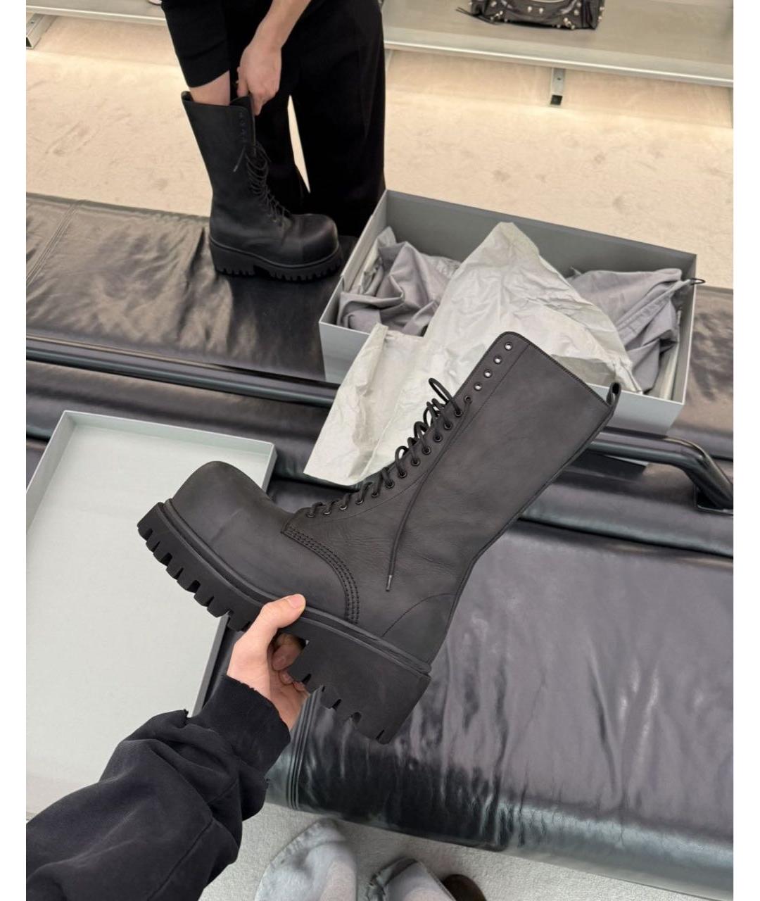 BALENCIAGA Черные кожаные ботинки, фото 7