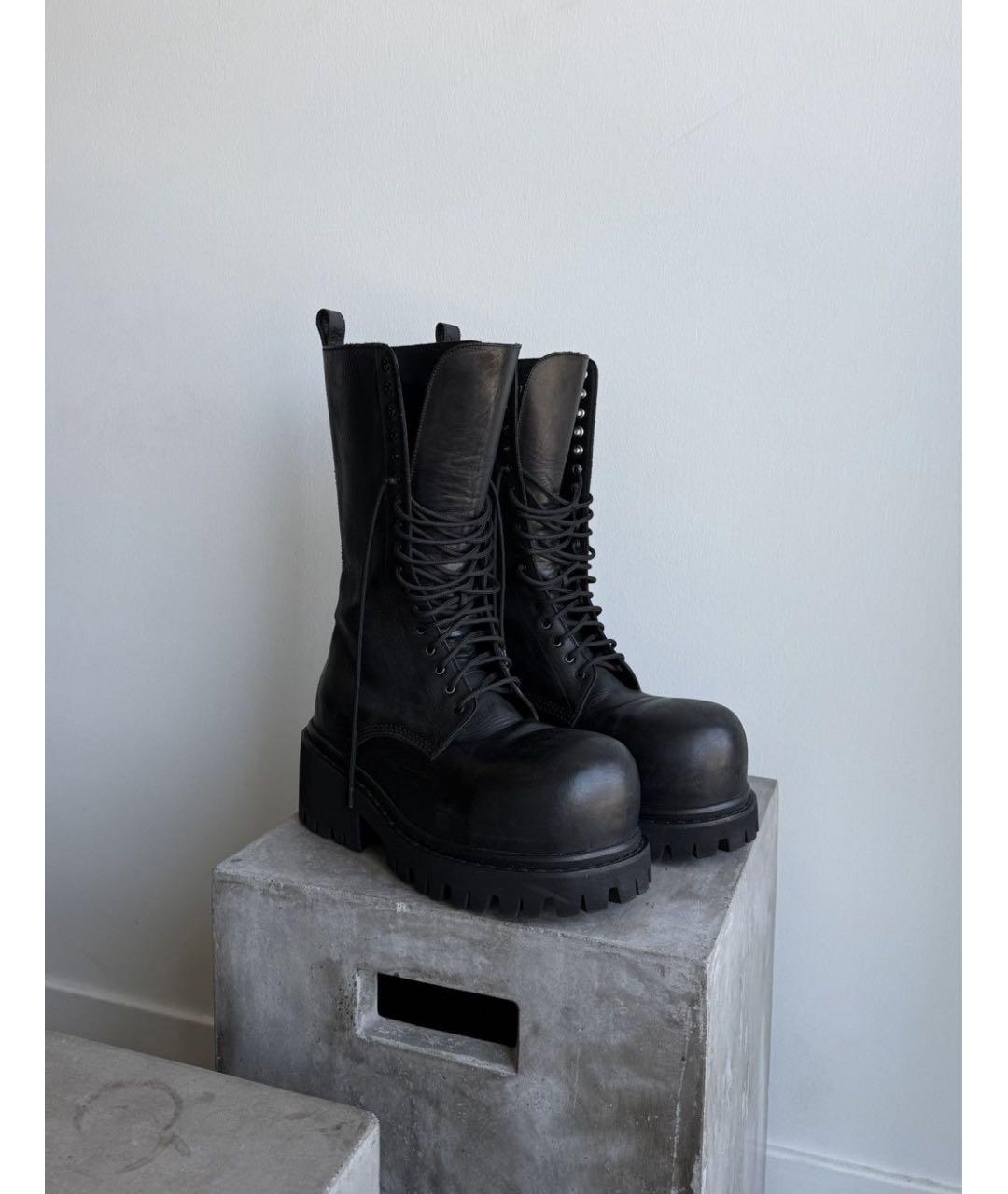 BALENCIAGA Черные кожаные ботинки, фото 2