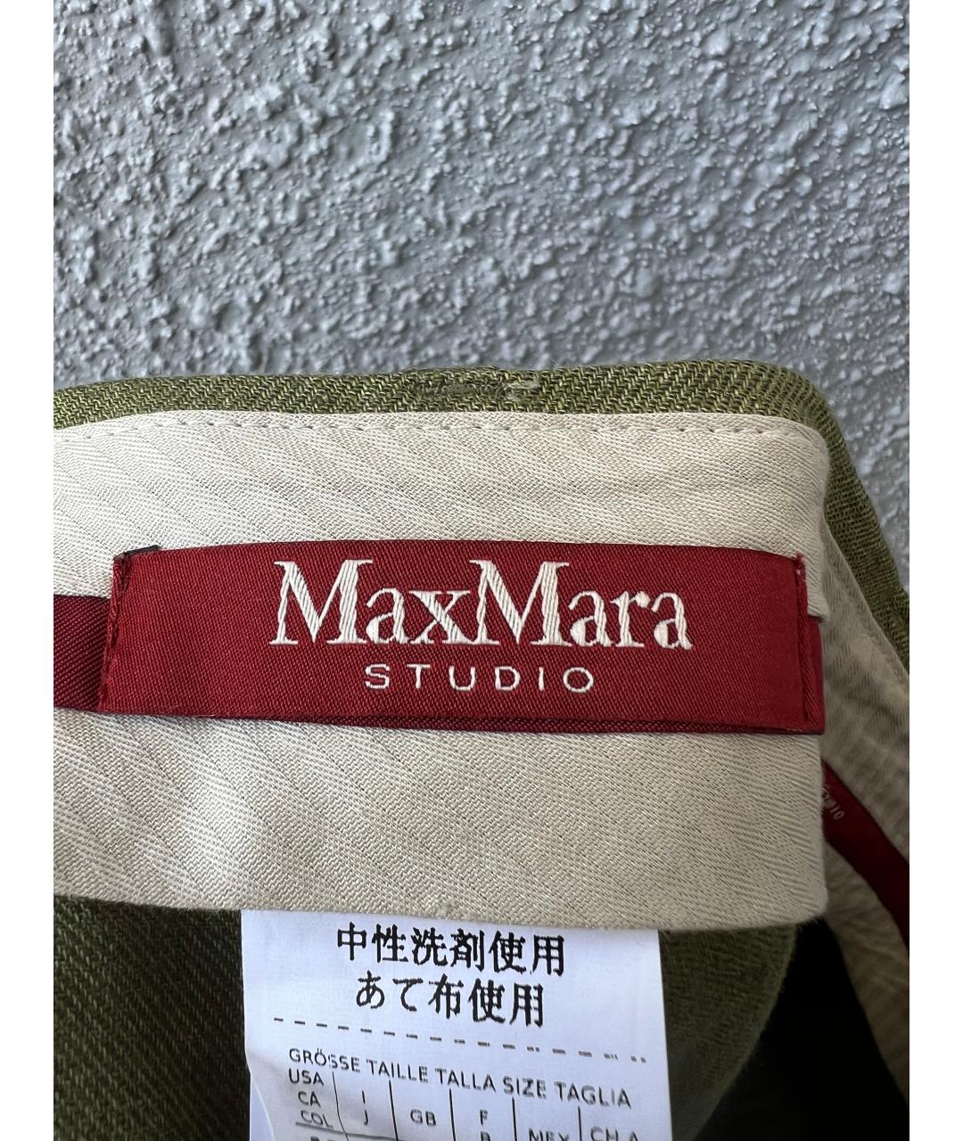 MAX MARA STUDIO Хаки льняные брюки широкие, фото 2