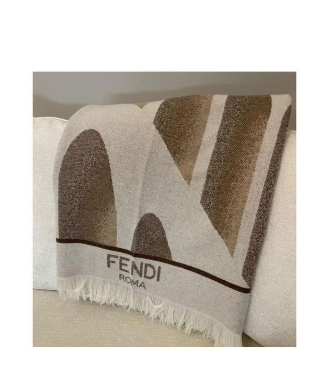 FENDI Бежевый шерстяной шарф, фото 4