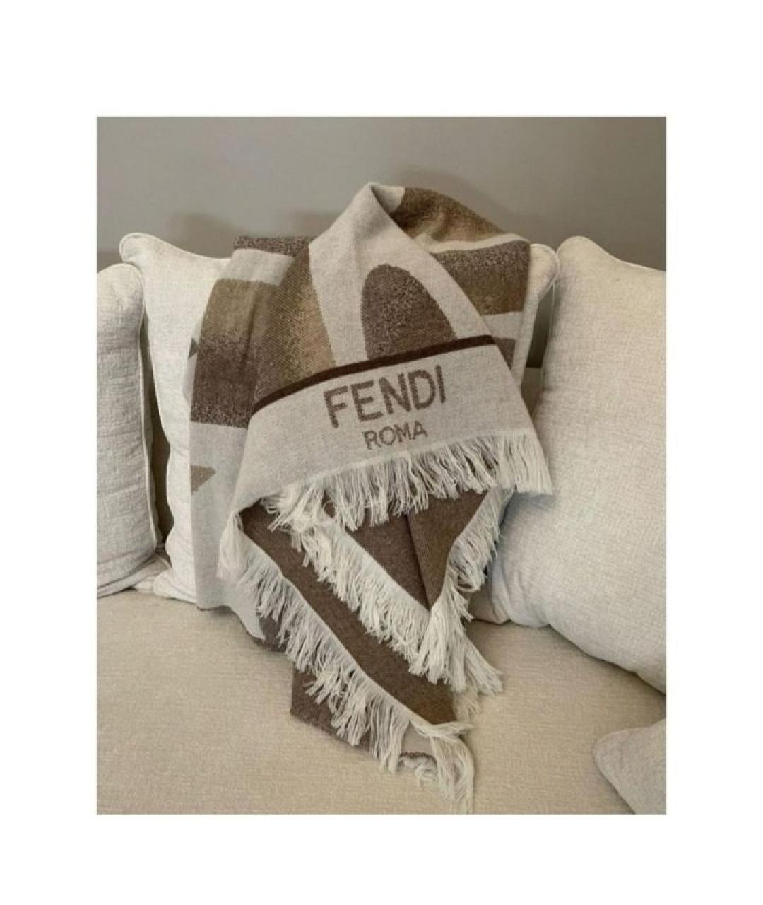 FENDI Бежевый шерстяной шарф, фото 2