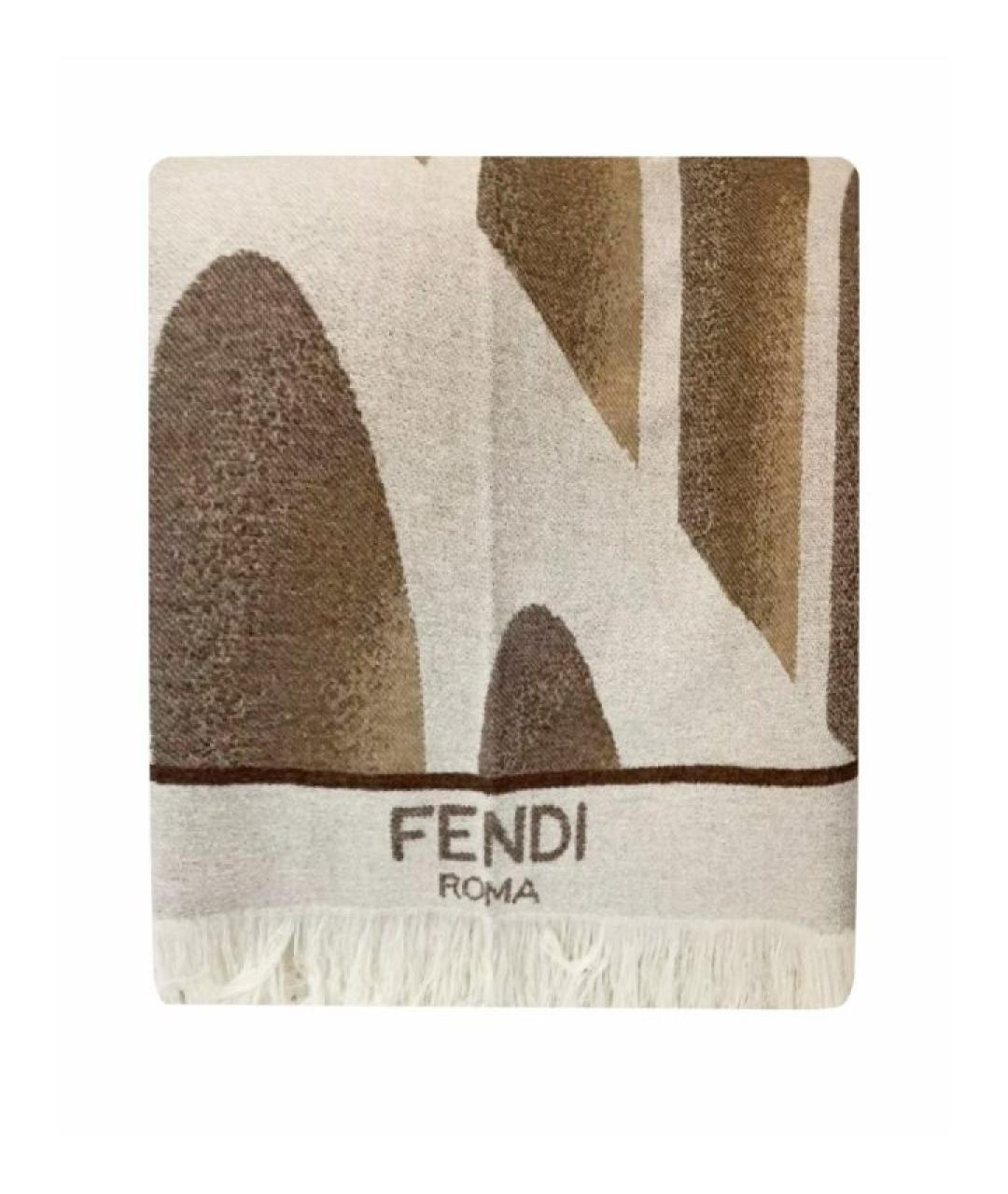 FENDI Бежевый шерстяной шарф, фото 8
