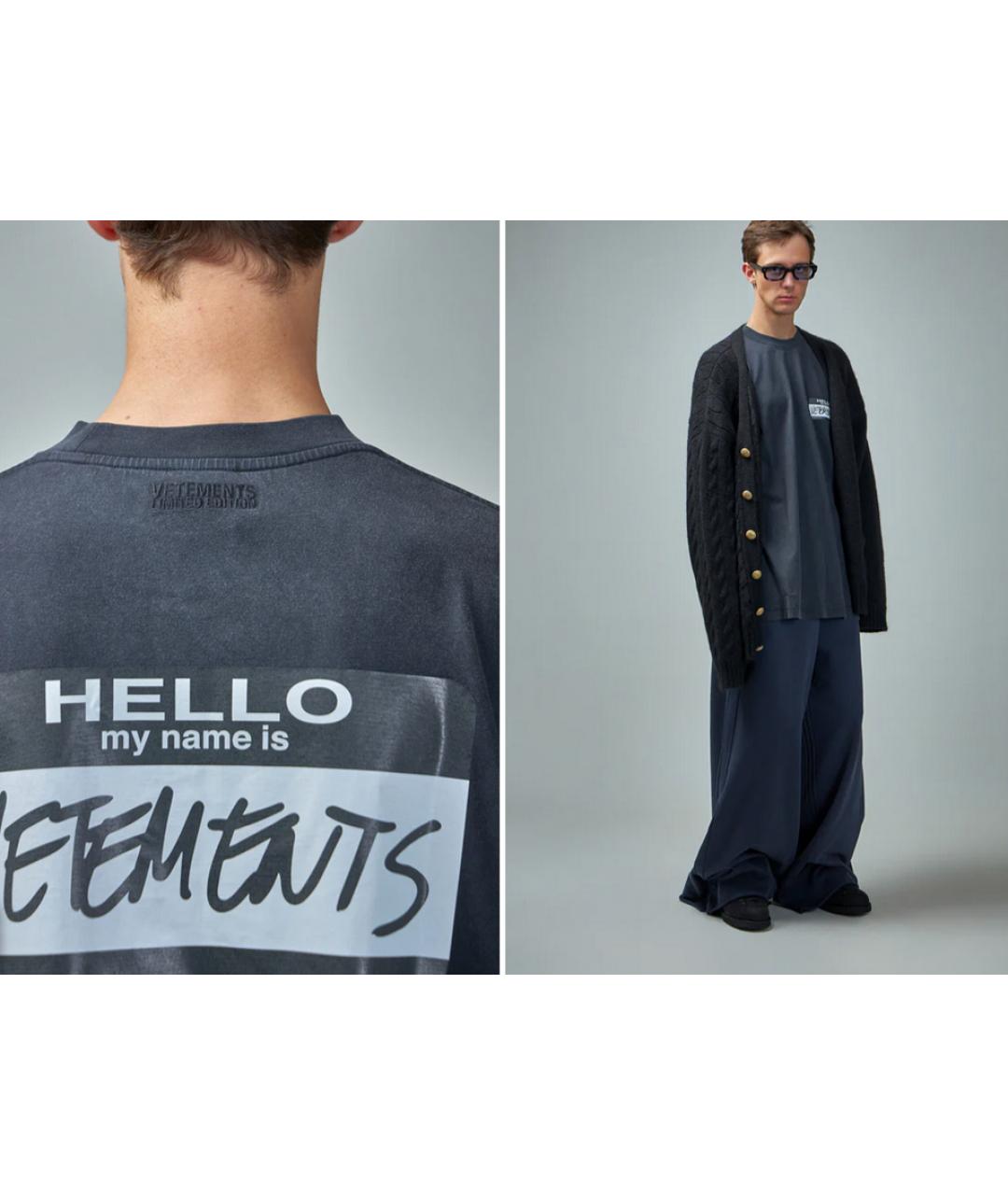 VETEMENTS Черная хлопковая футболка, фото 4