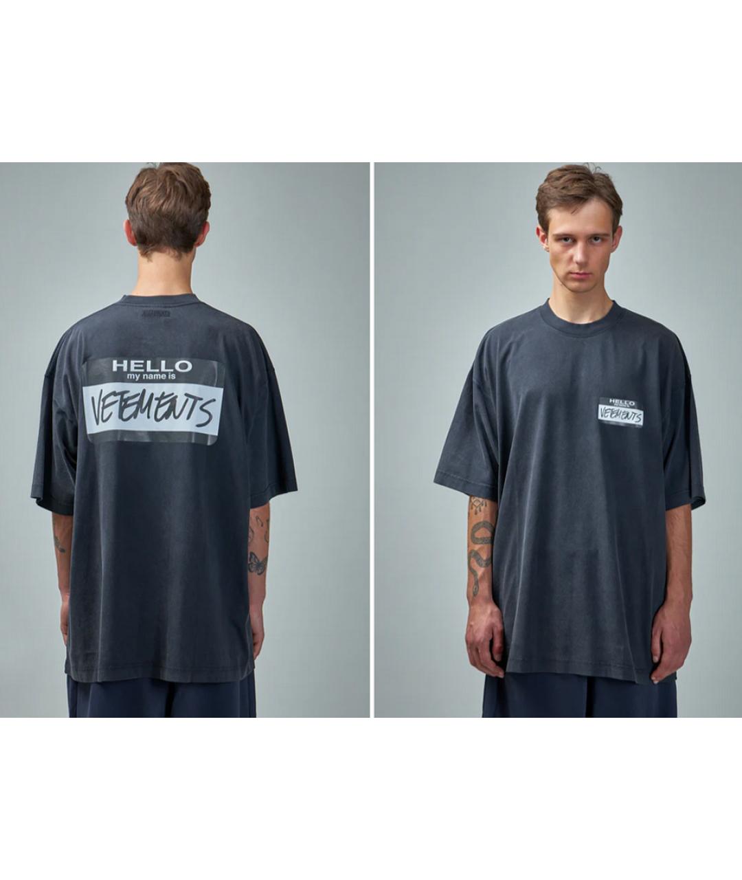 VETEMENTS Черная хлопковая футболка, фото 3