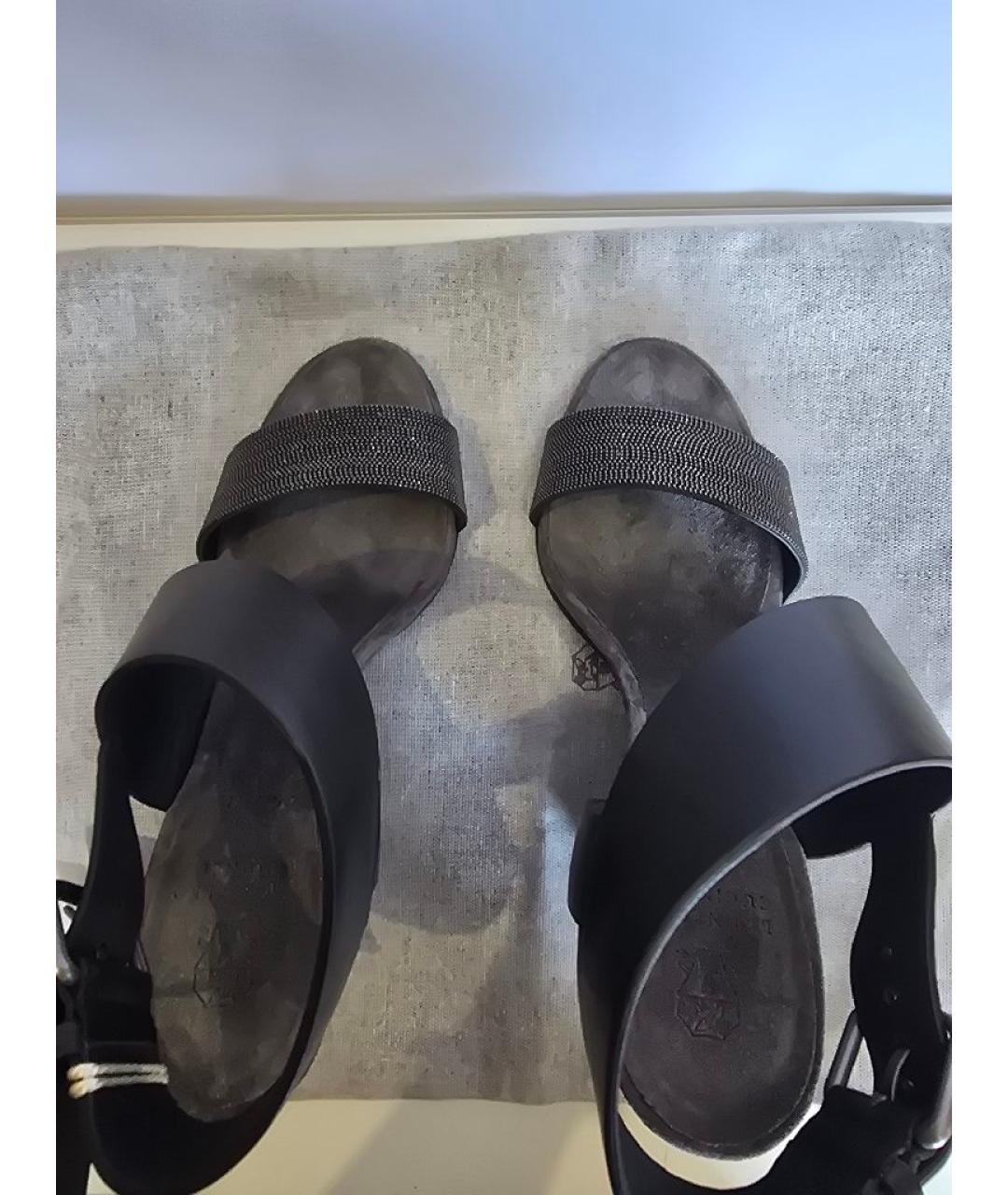 BRUNELLO CUCINELLI Антрацитовые кожаные босоножки, фото 3