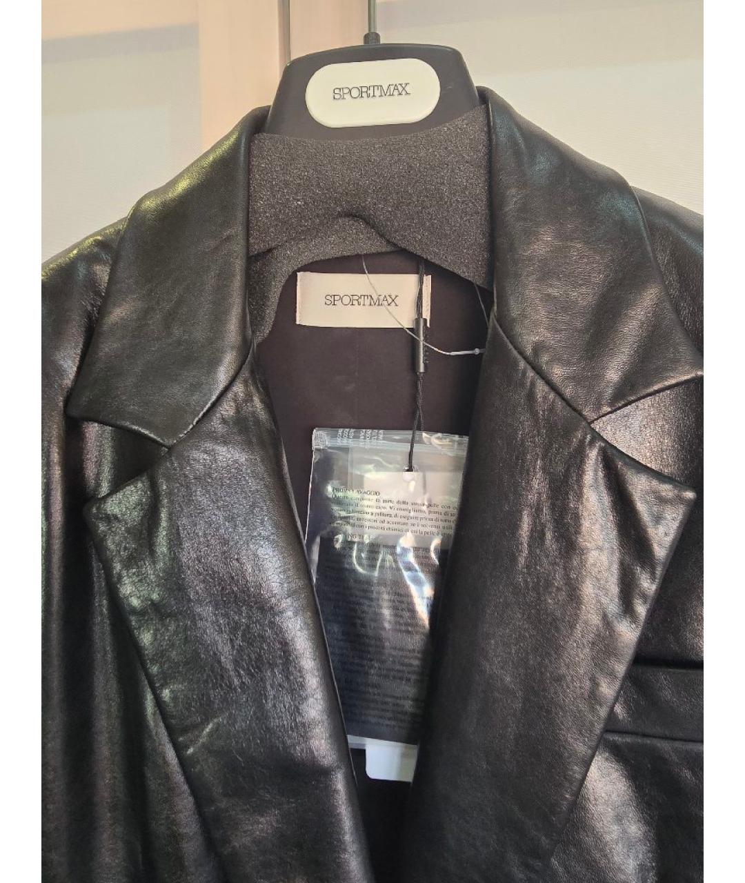 SPORTMAX Черная кожаная куртка, фото 4