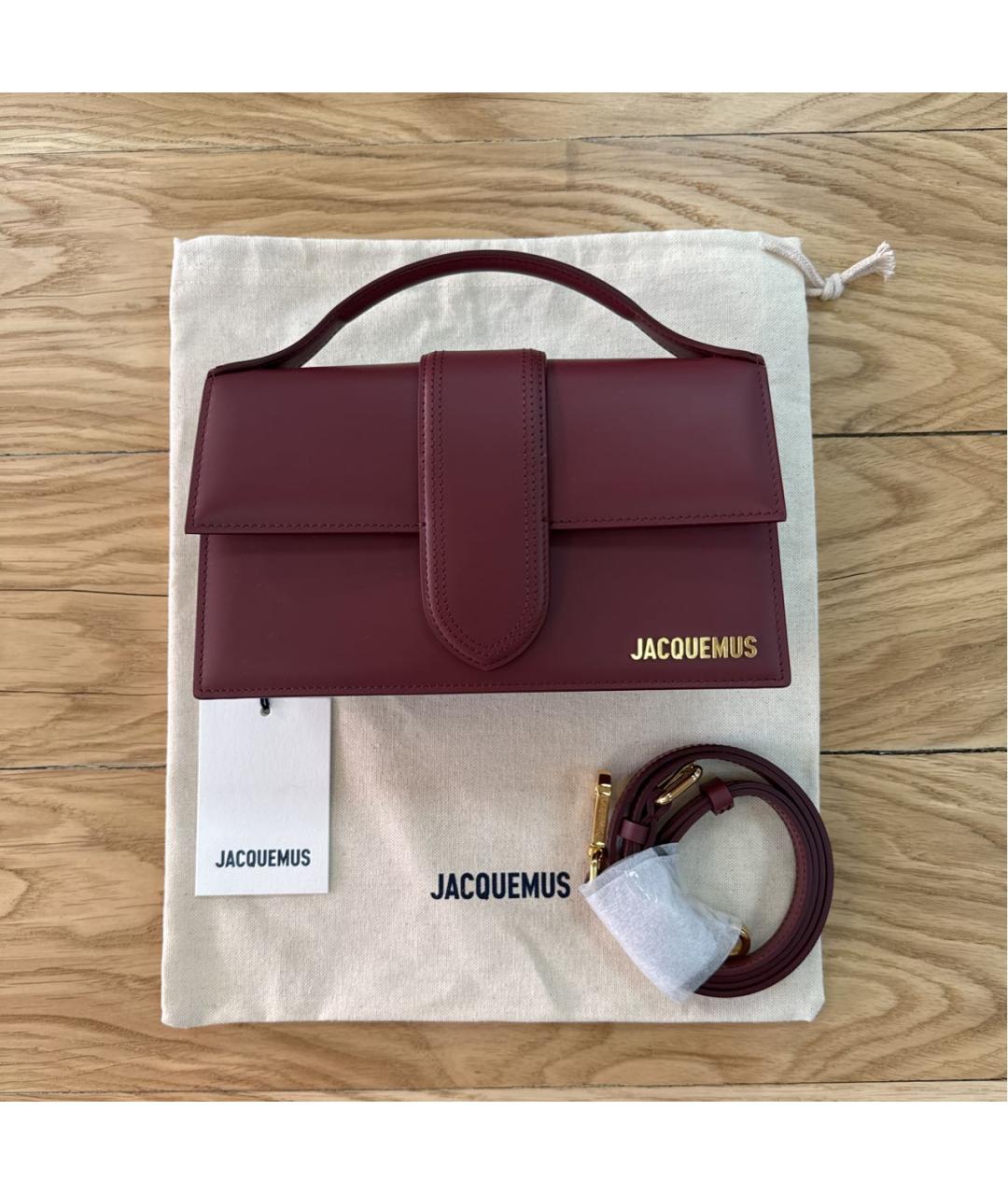 JACQUEMUS Бордовая кожаная сумка с короткими ручками, фото 7