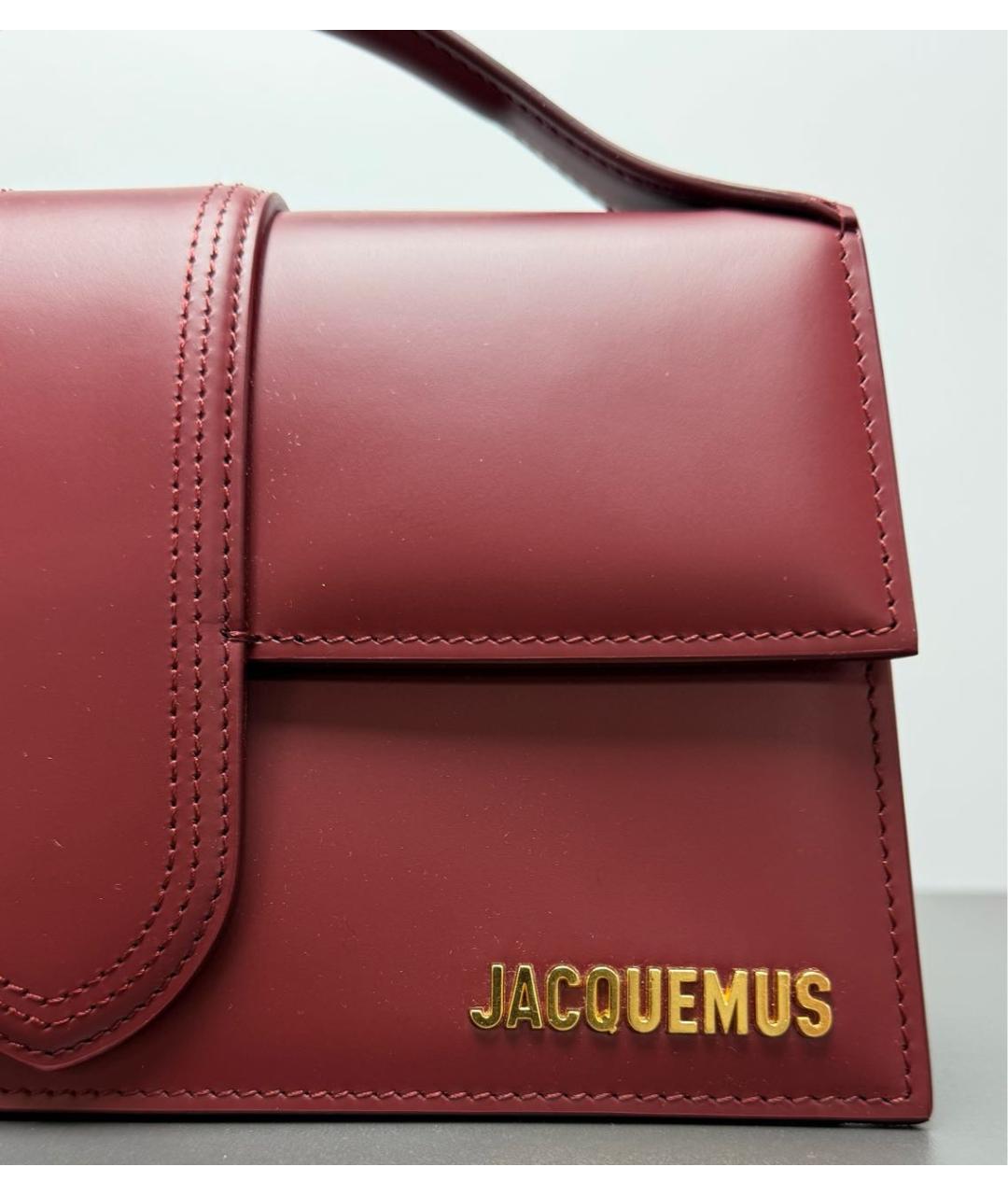 JACQUEMUS Бордовая кожаная сумка с короткими ручками, фото 5