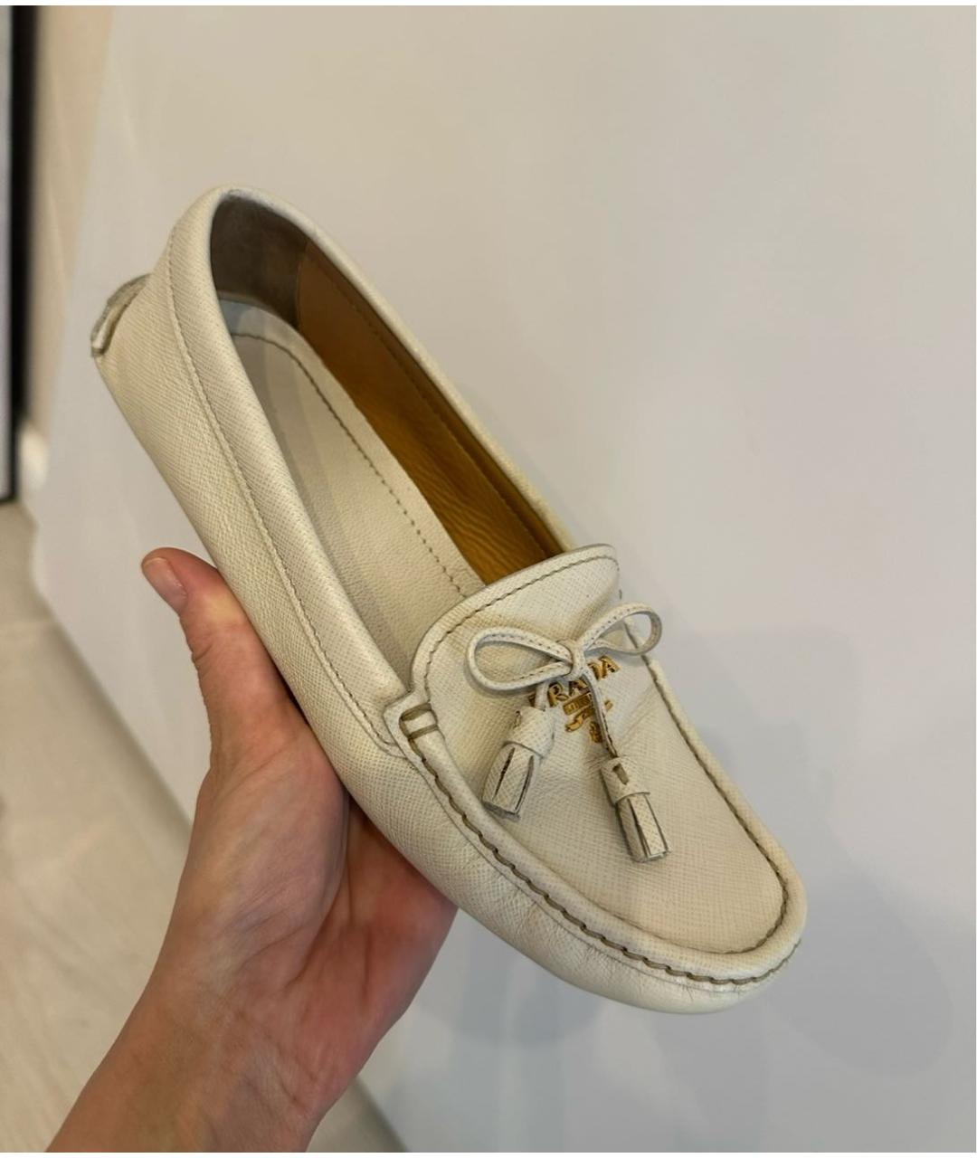 PRADA Белые кожаные мокасины, фото 4