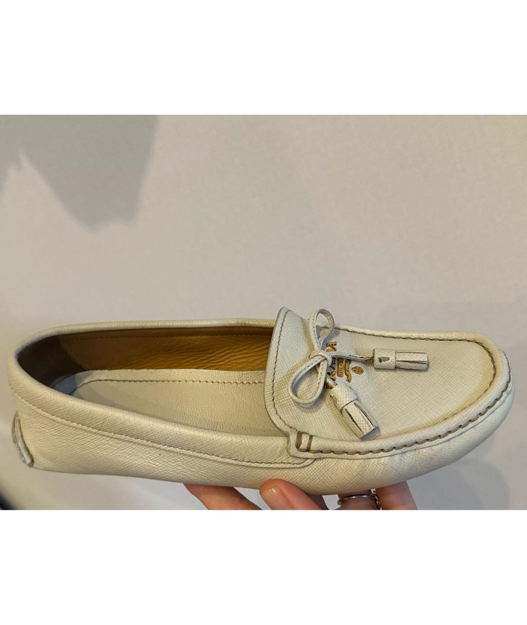 PRADA Белые кожаные мокасины, фото 8