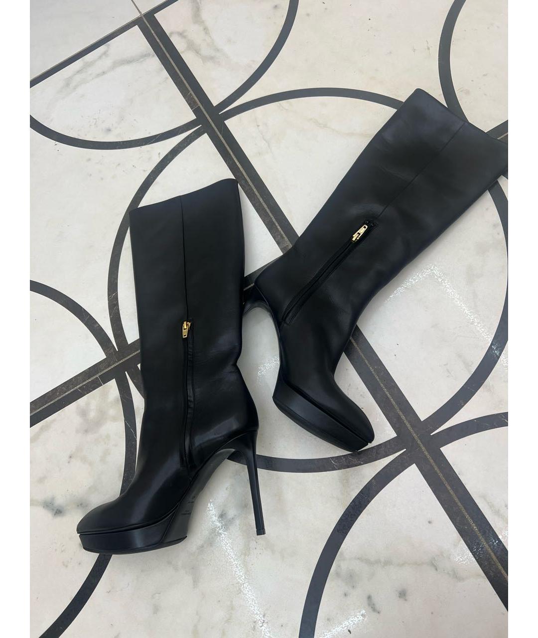 SAINT LAURENT Черные кожаные сапоги, фото 5
