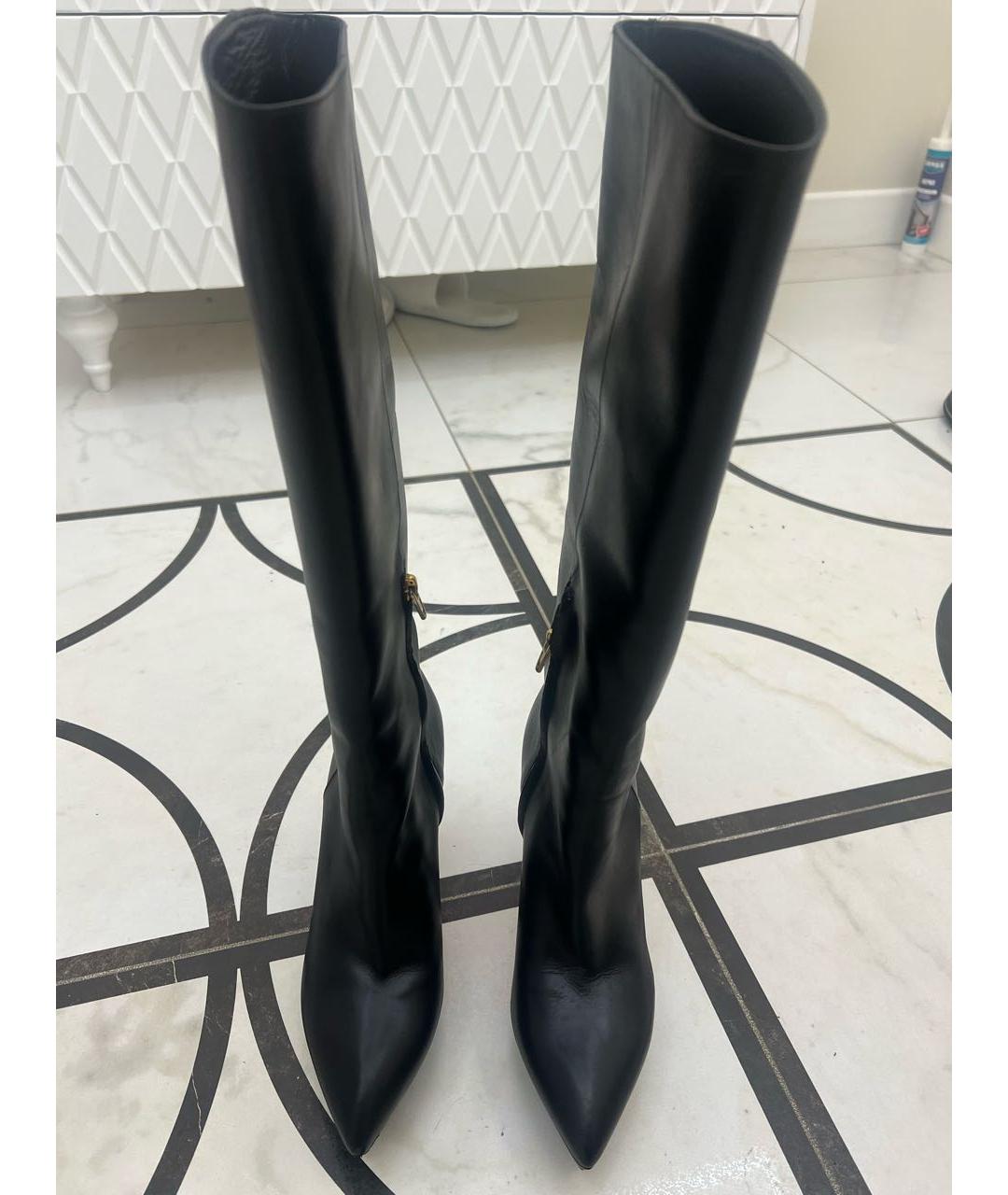 SAINT LAURENT Черные кожаные сапоги, фото 2