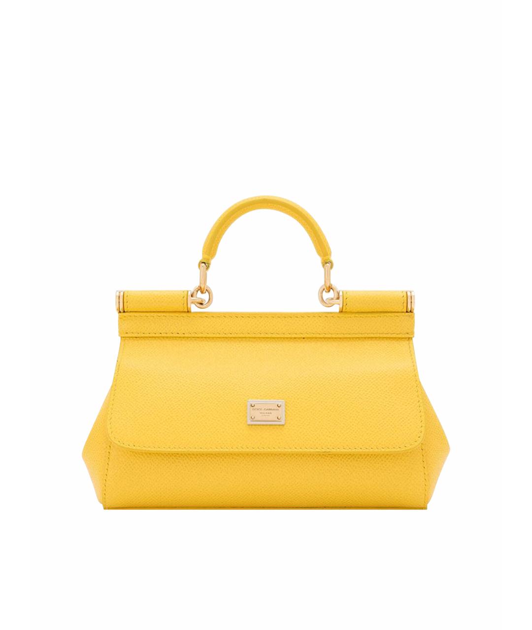 DOLCE&GABBANA Желтая кожаная сумка с короткими ручками, фото 1
