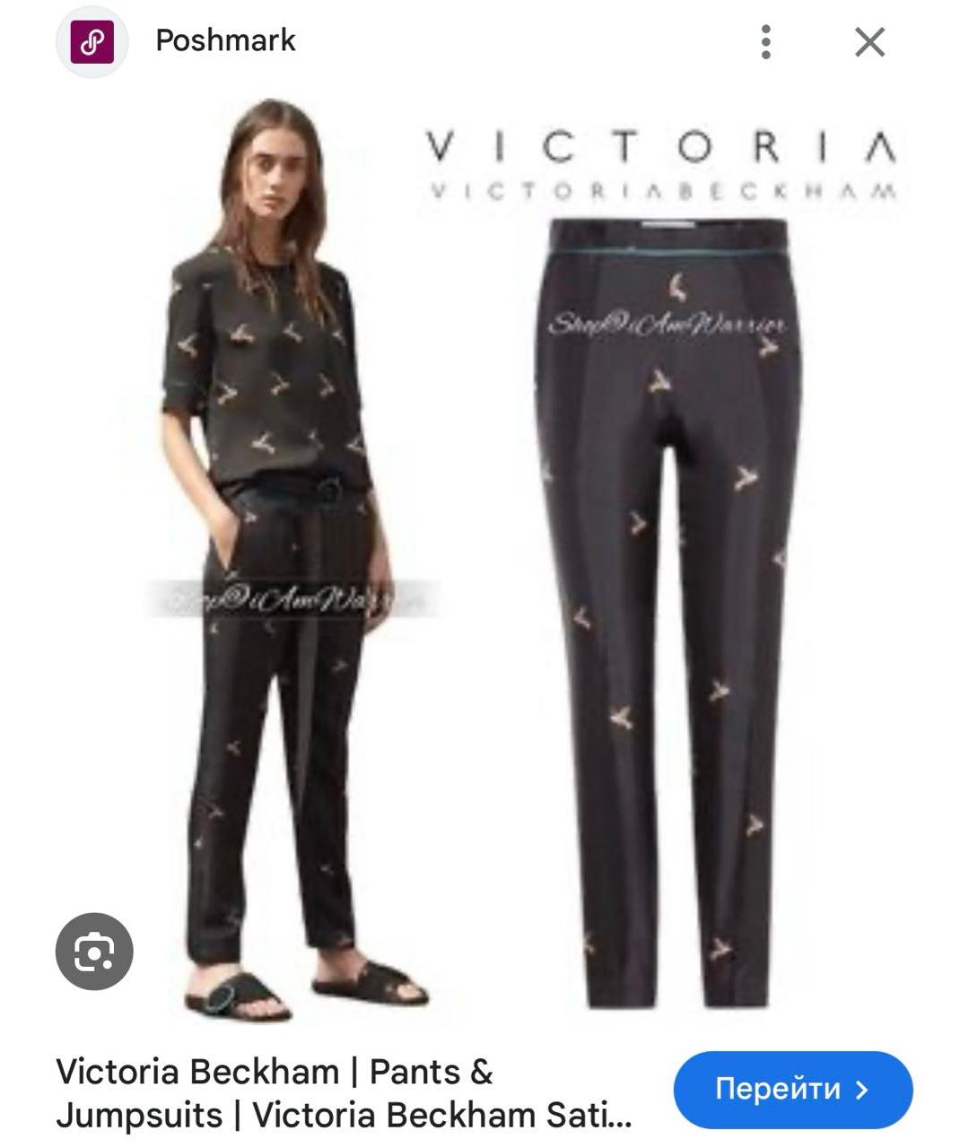 VICTORIA BECKHAM Черные шелковые прямые брюки, фото 7
