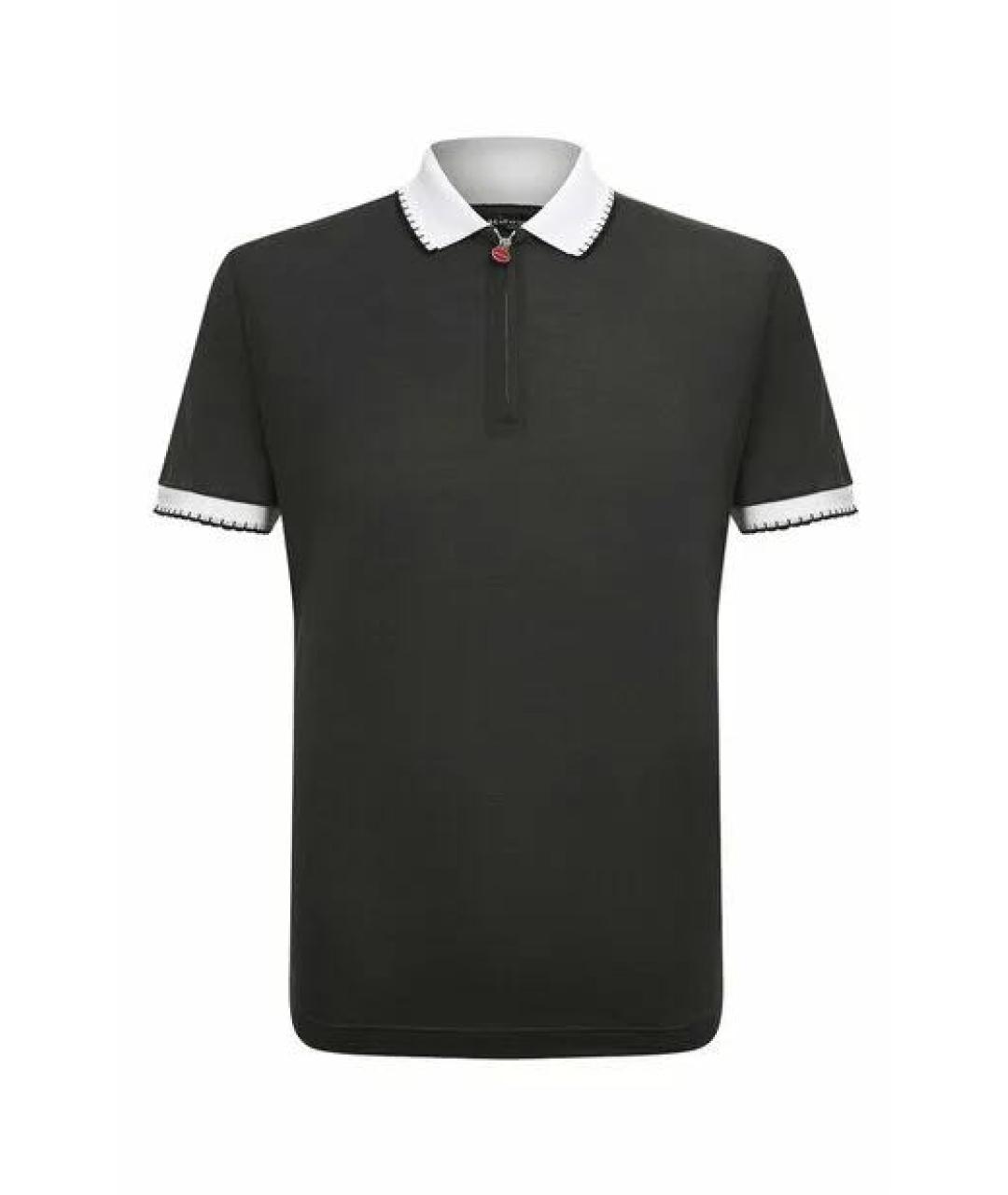KITON Антрацитовое хлопковое поло с коротким рукавом, фото 9