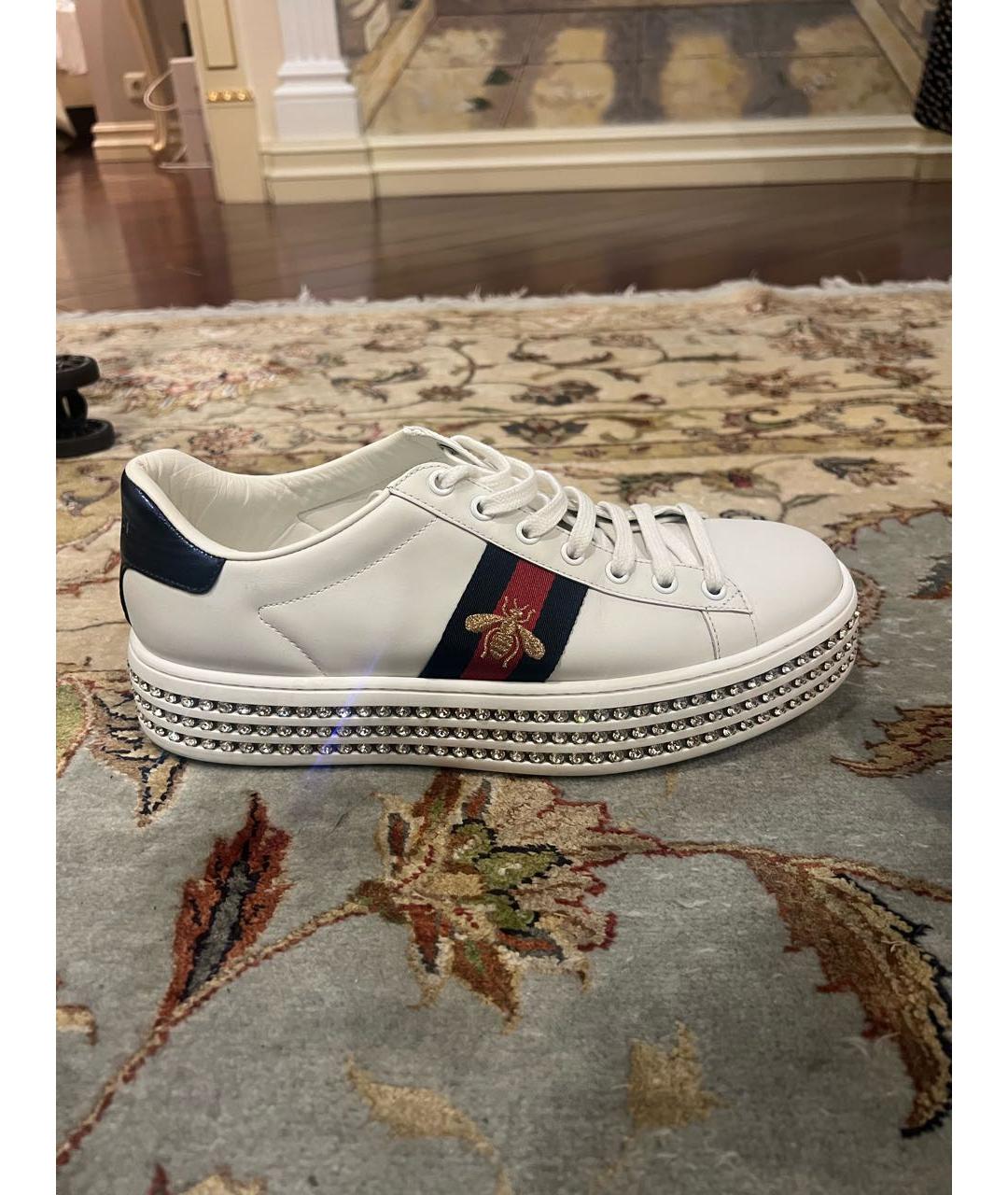 GUCCI Белые кожаные кеды, фото 6