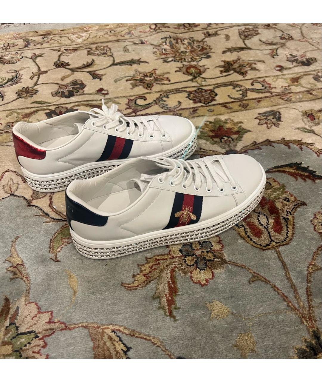 GUCCI Белые кожаные кеды, фото 5