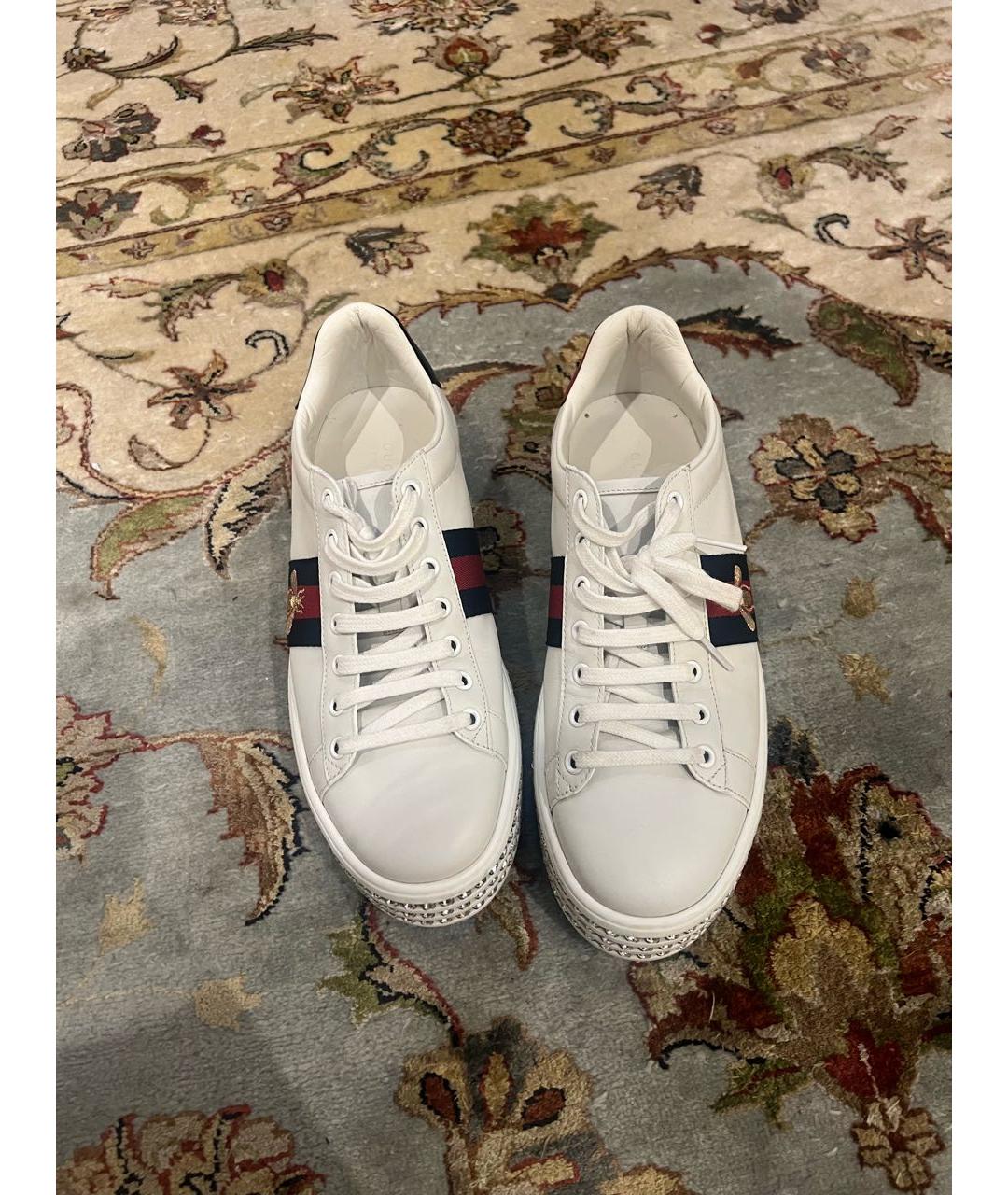 GUCCI Белые кожаные кеды, фото 4