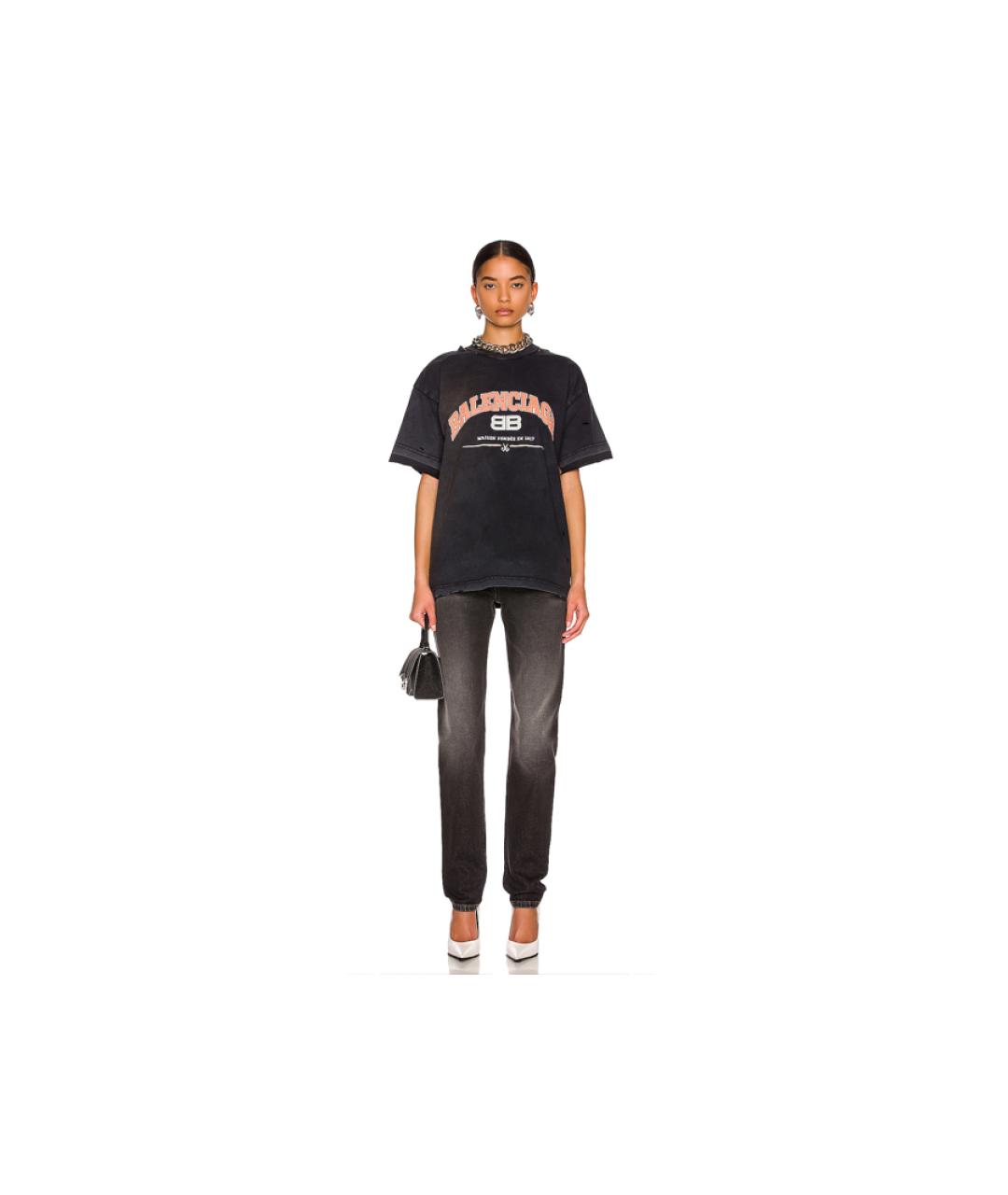 BALENCIAGA Черная хлопковая футболка, фото 4