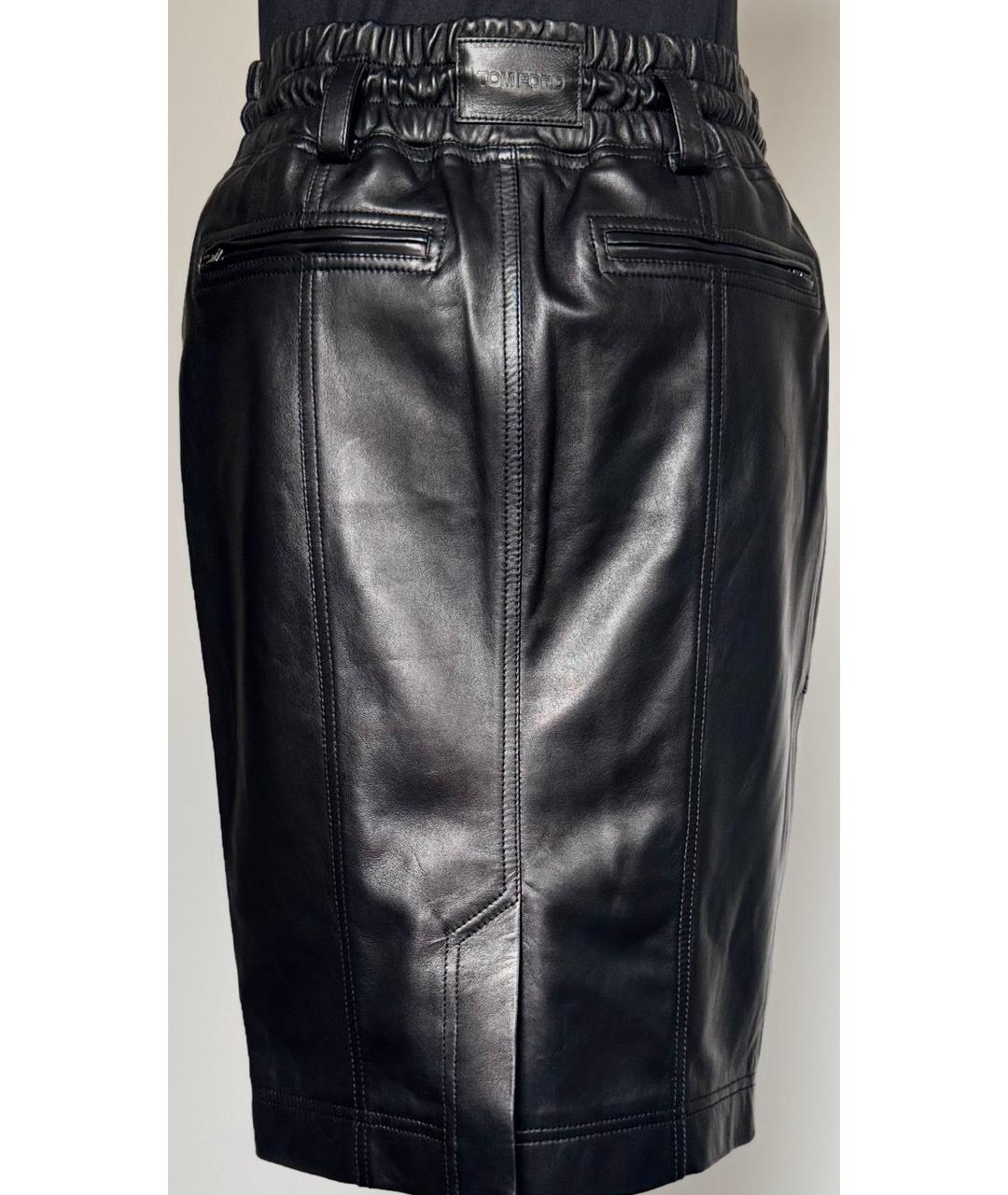 TOM FORD Черная кожаная юбка миди, фото 2