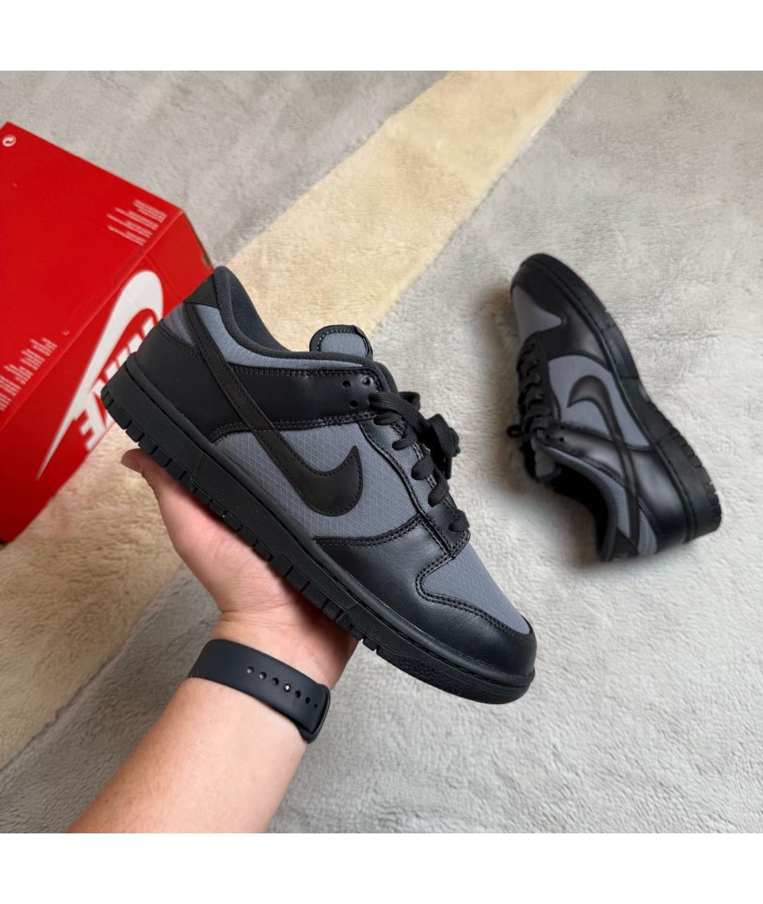 NIKE Антрацитовые кожаные низкие кроссовки / кеды, фото 2