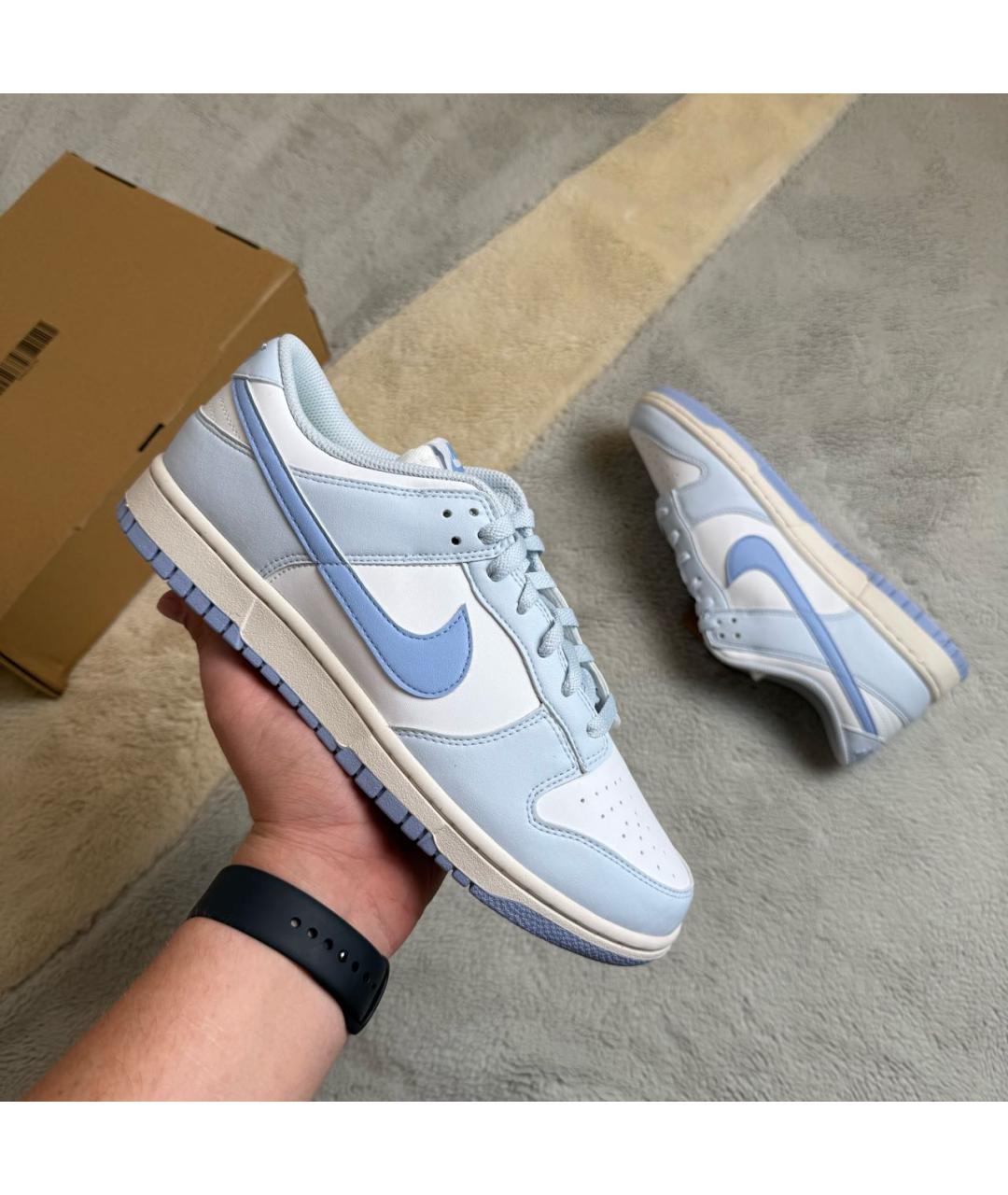 NIKE Голубые кожаные низкие кроссовки / кеды, фото 2