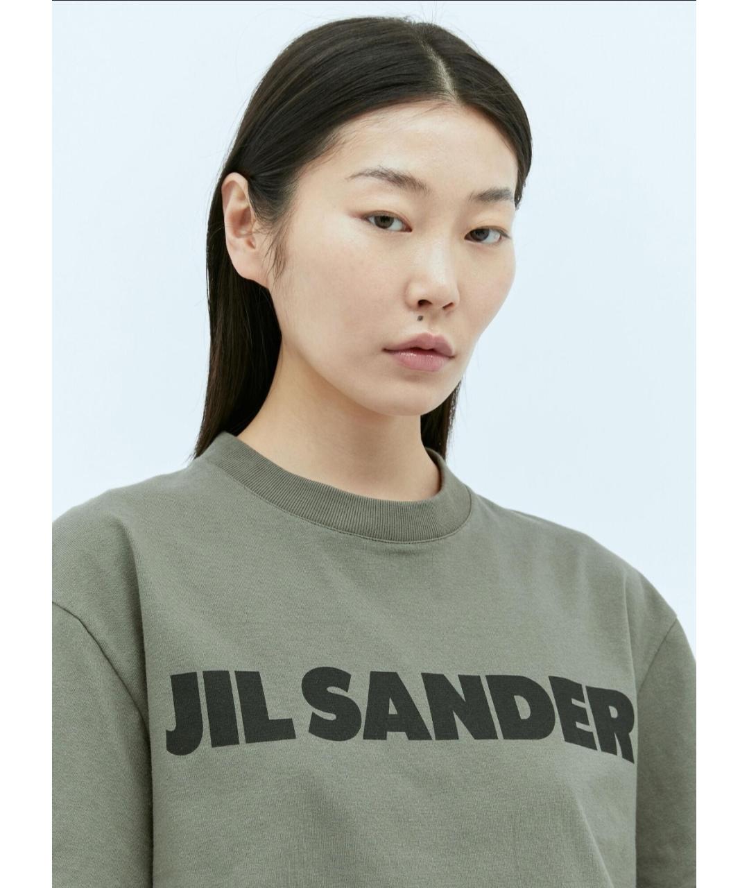 JIL SANDER Хаки хлопковая футболка, фото 3