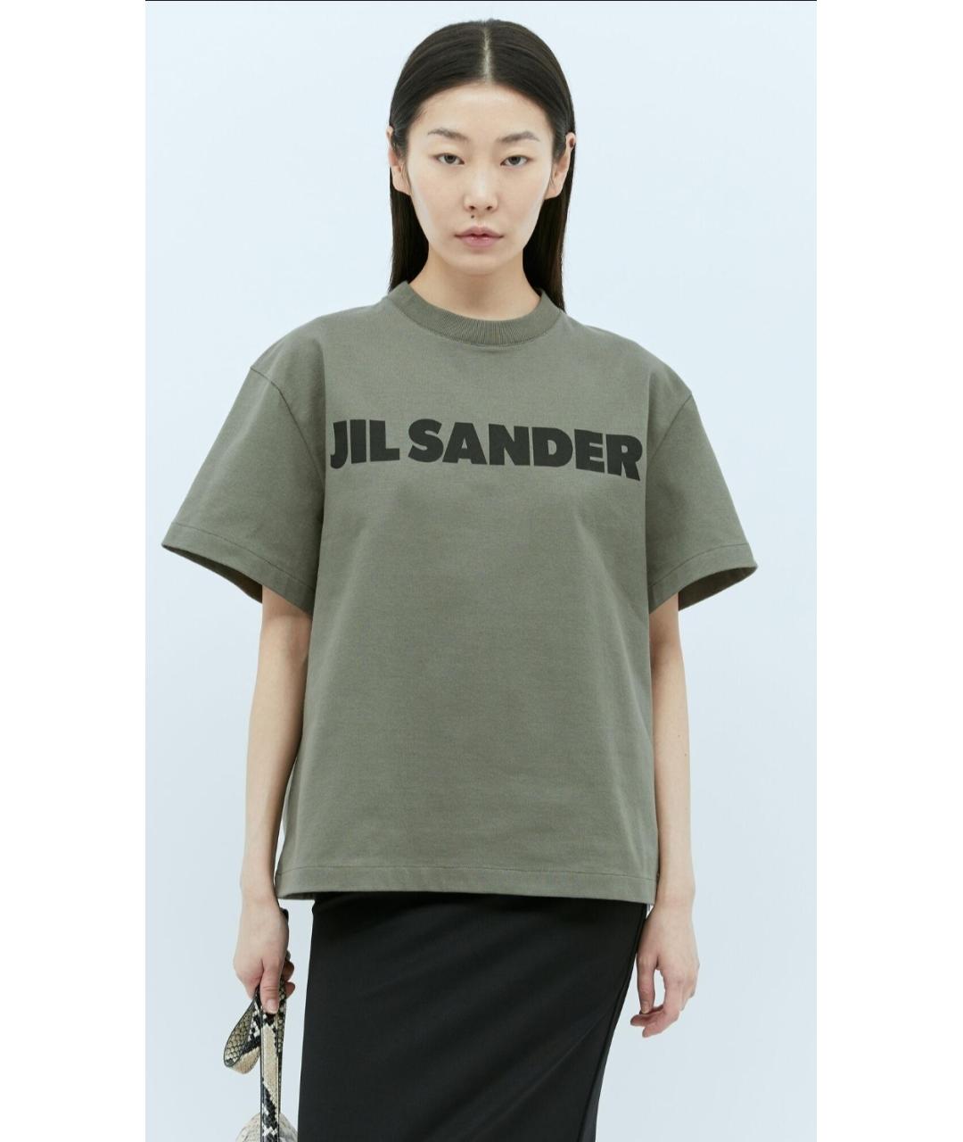 JIL SANDER Хаки хлопковая футболка, фото 4
