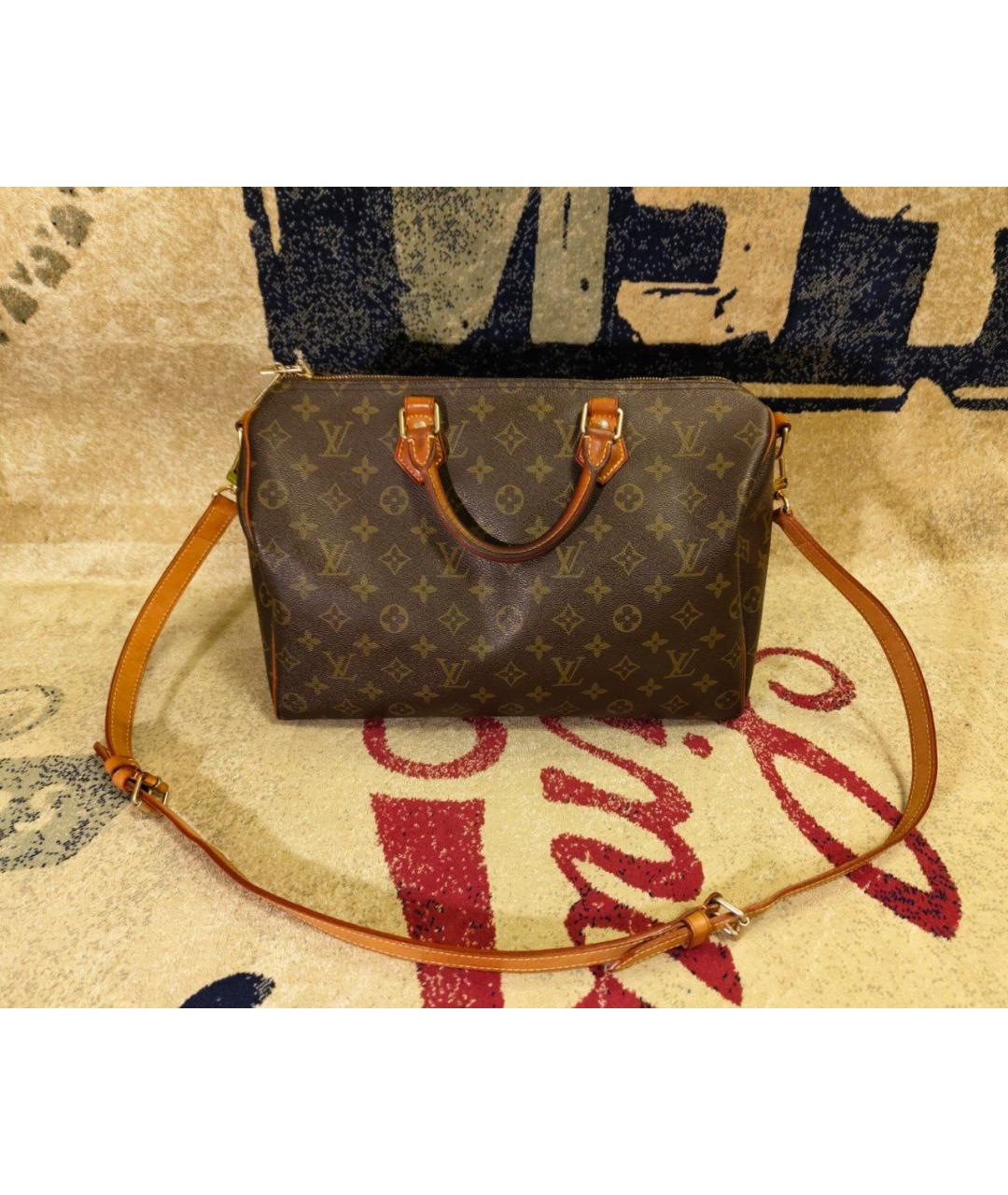 LOUIS VUITTON Коричневая сумка с короткими ручками из искусственной кожи, фото 10