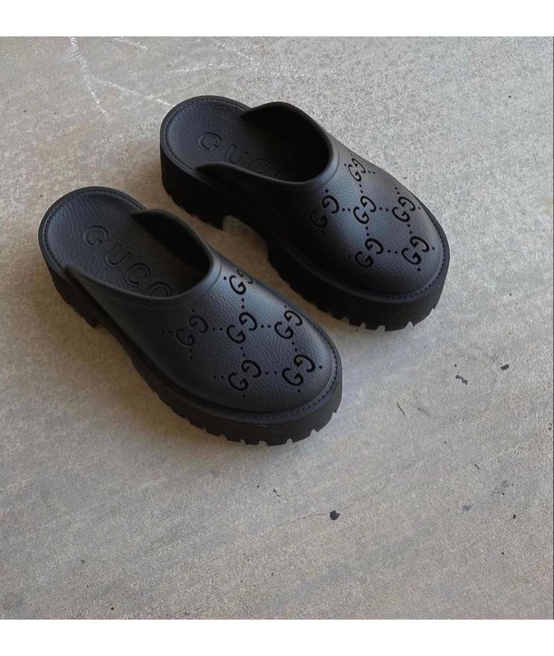 GUCCI Черные резиновые сабо, фото 2