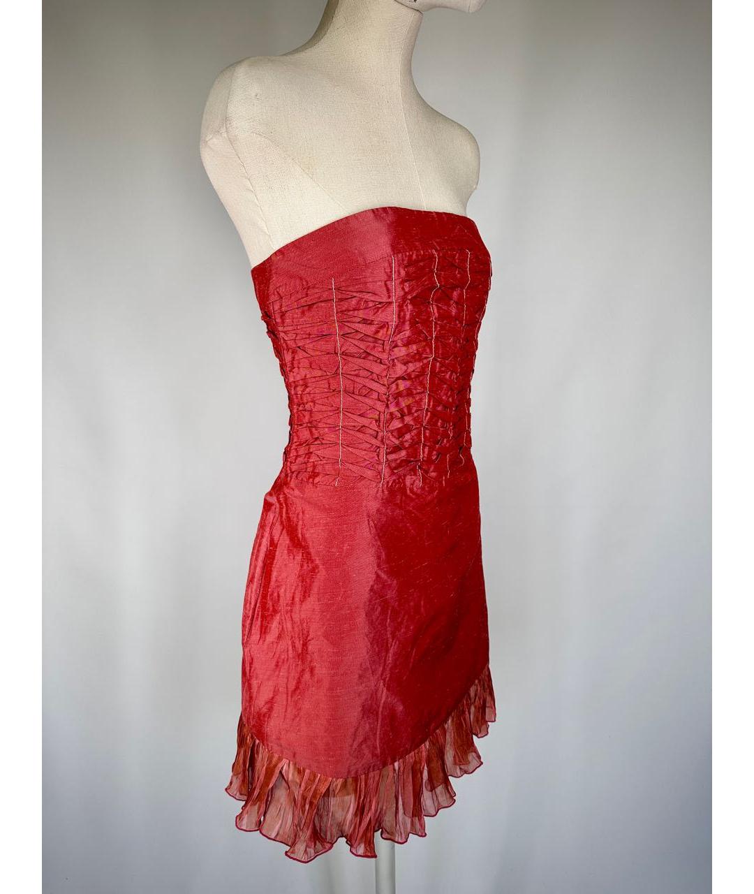 ALEXANDER MCQUEEN Коралловое вискозное коктейльное платье, фото 5