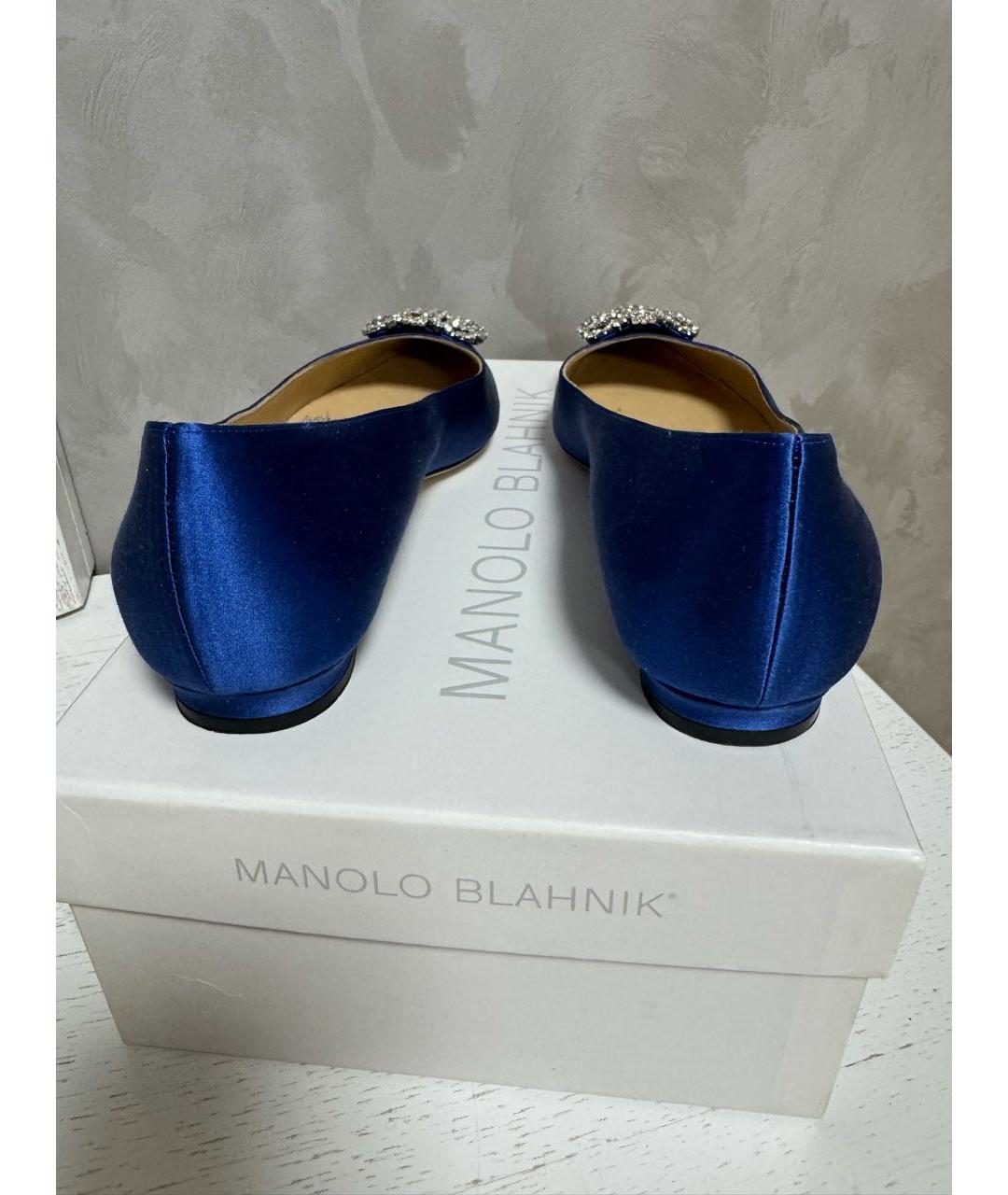 MANOLO BLAHNIK Синие текстильные лодочки на низком каблуке, фото 3