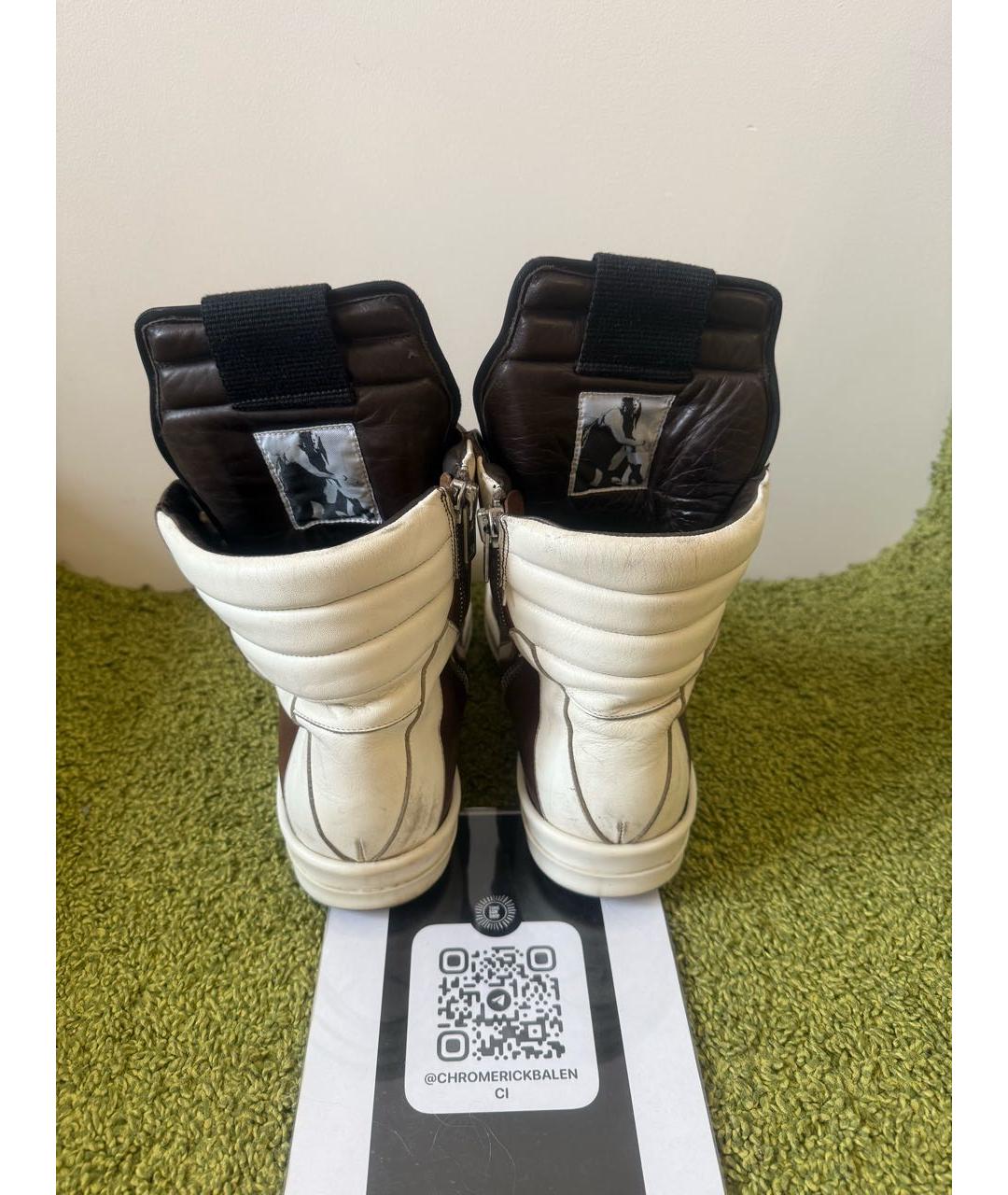 RICK OWENS Коричневые кожаные высокие кроссовки / кеды, фото 4