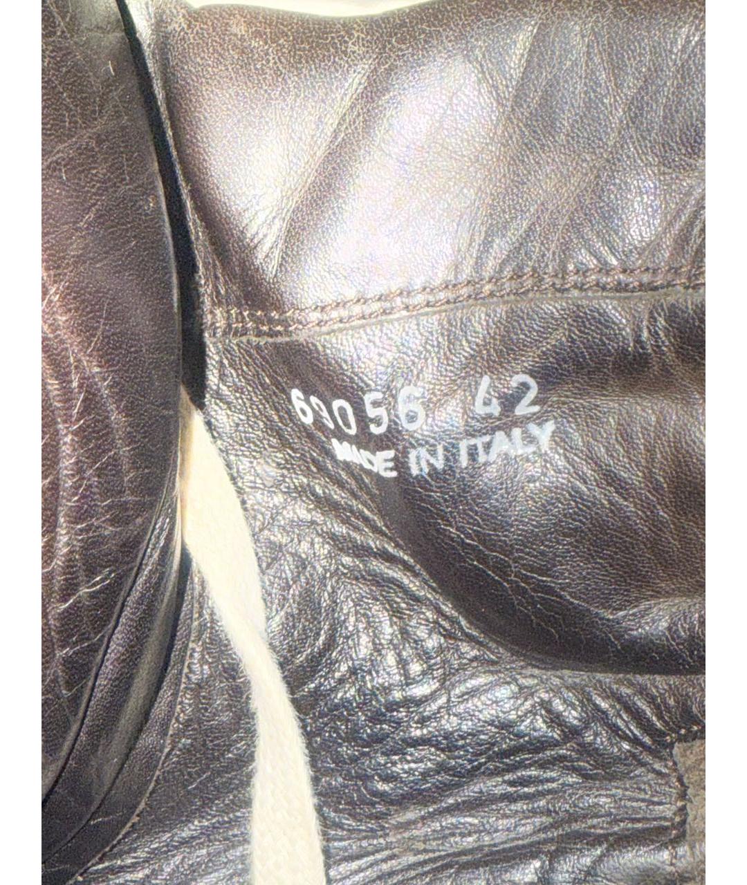 RICK OWENS Коричневые кожаные высокие кроссовки / кеды, фото 6