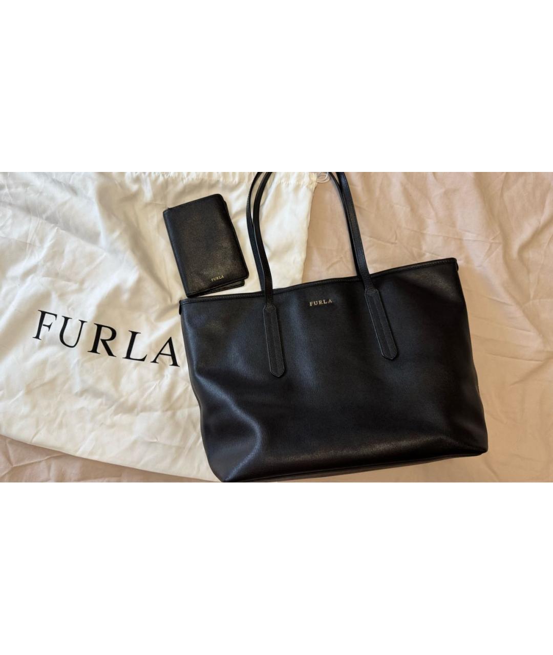 FURLA Черная сумка тоут из искусственной кожи, фото 9