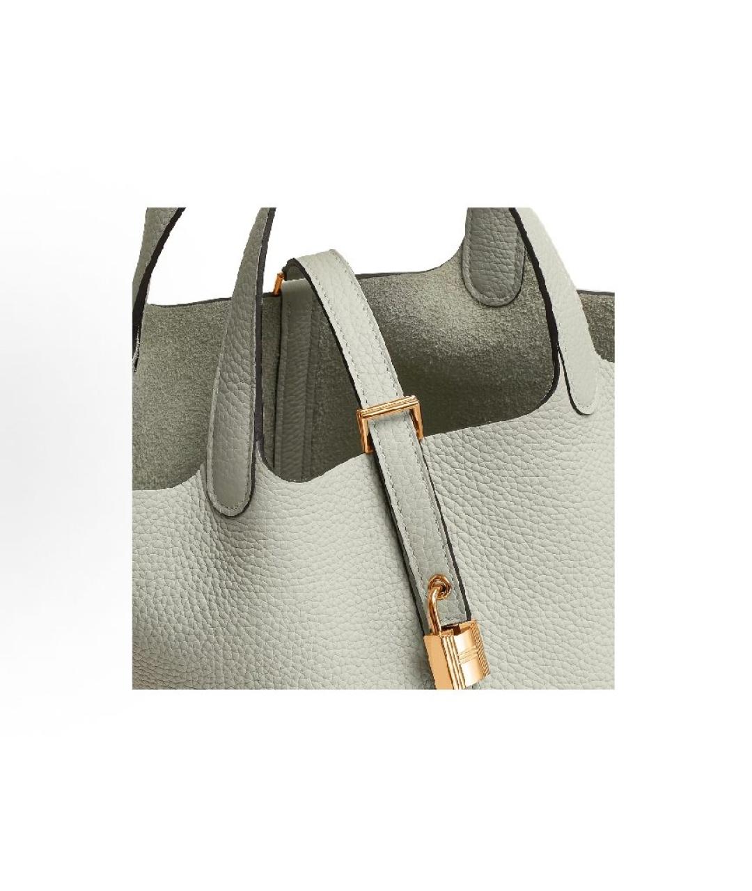 HERMES Серая кожаная сумка тоут, фото 4