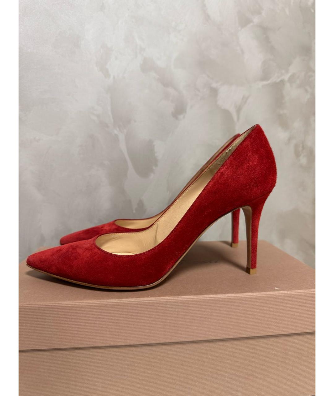 GIANVITO ROSSI Красные замшевые лодочки на низком каблуке, фото 7