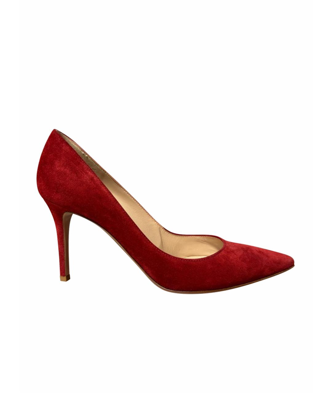 GIANVITO ROSSI Красные замшевые лодочки на низком каблуке, фото 1