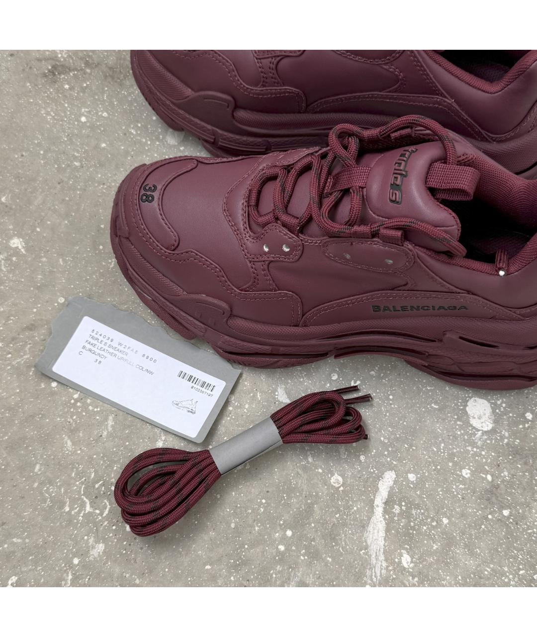 BALENCIAGA Бордовые кожаные кроссовки, фото 9