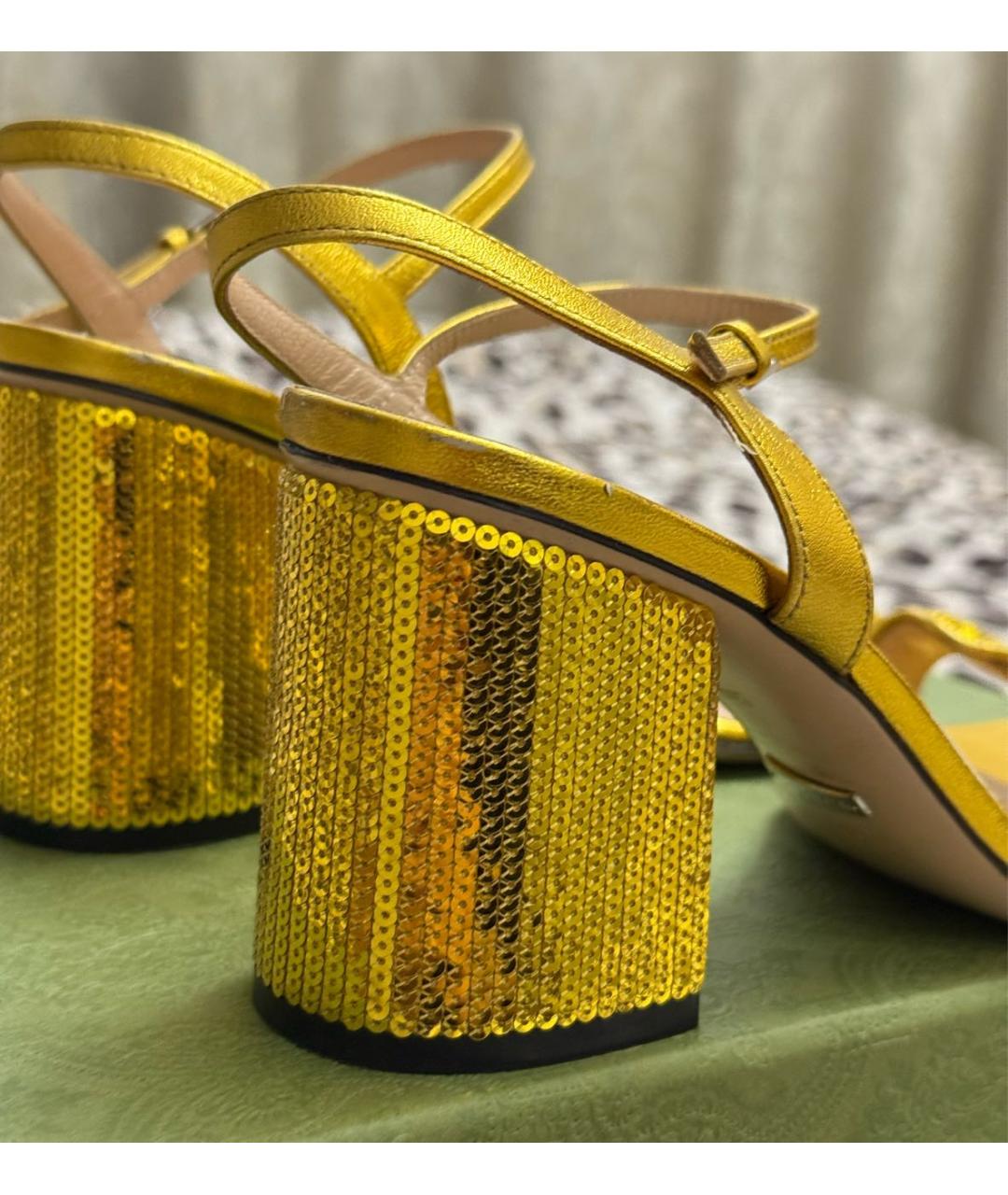GUCCI Золотые босоножки, фото 9
