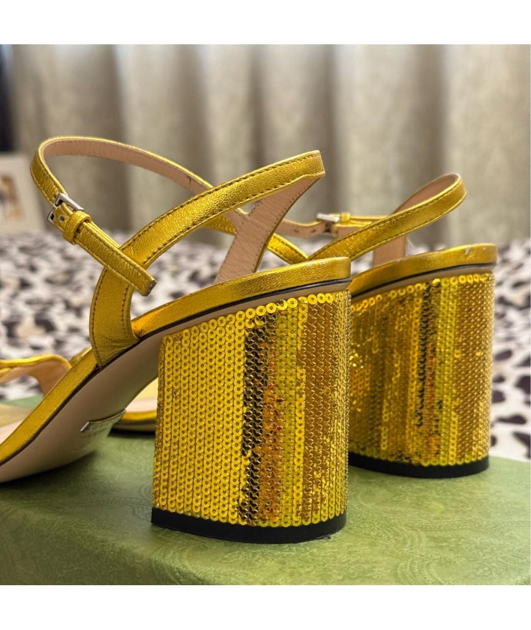 GUCCI Золотые босоножки, фото 7