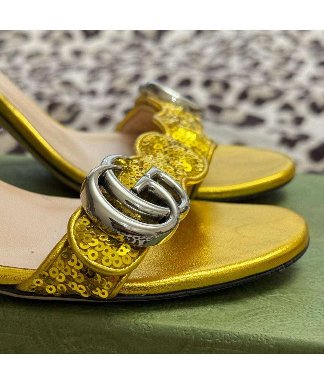 GUCCI Золотые босоножки, фото 2