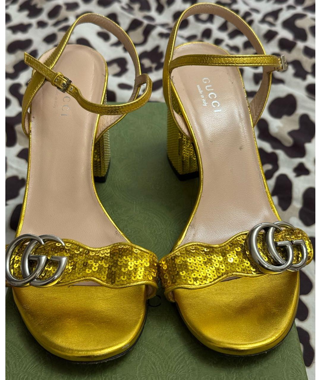 GUCCI Золотые босоножки, фото 6