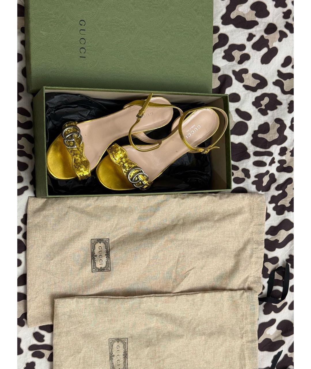 GUCCI Золотые босоножки, фото 4